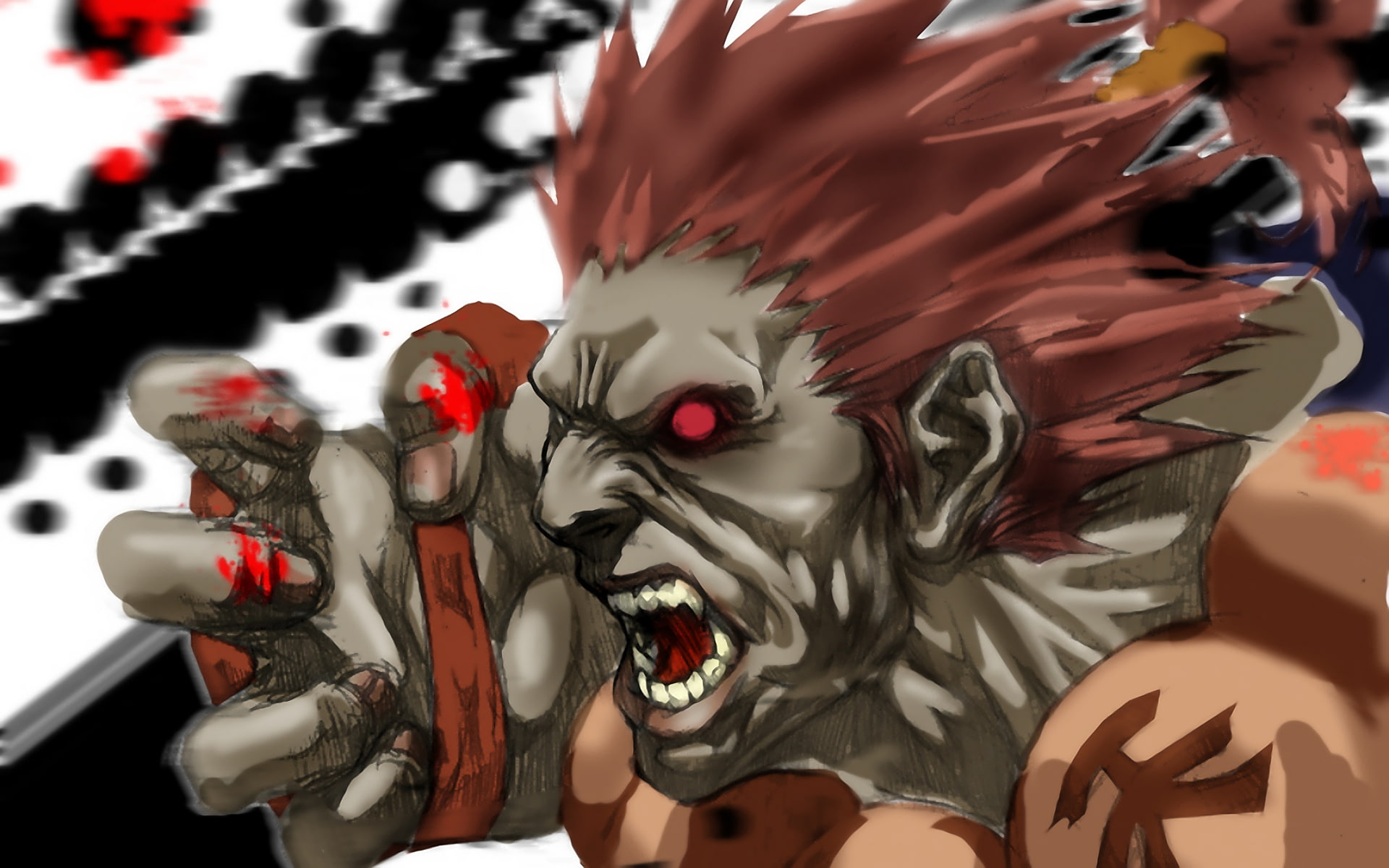 blanka, hd, street, akuma, drawing, fighter, video games, capcom, 1080P, HD Wallpaper