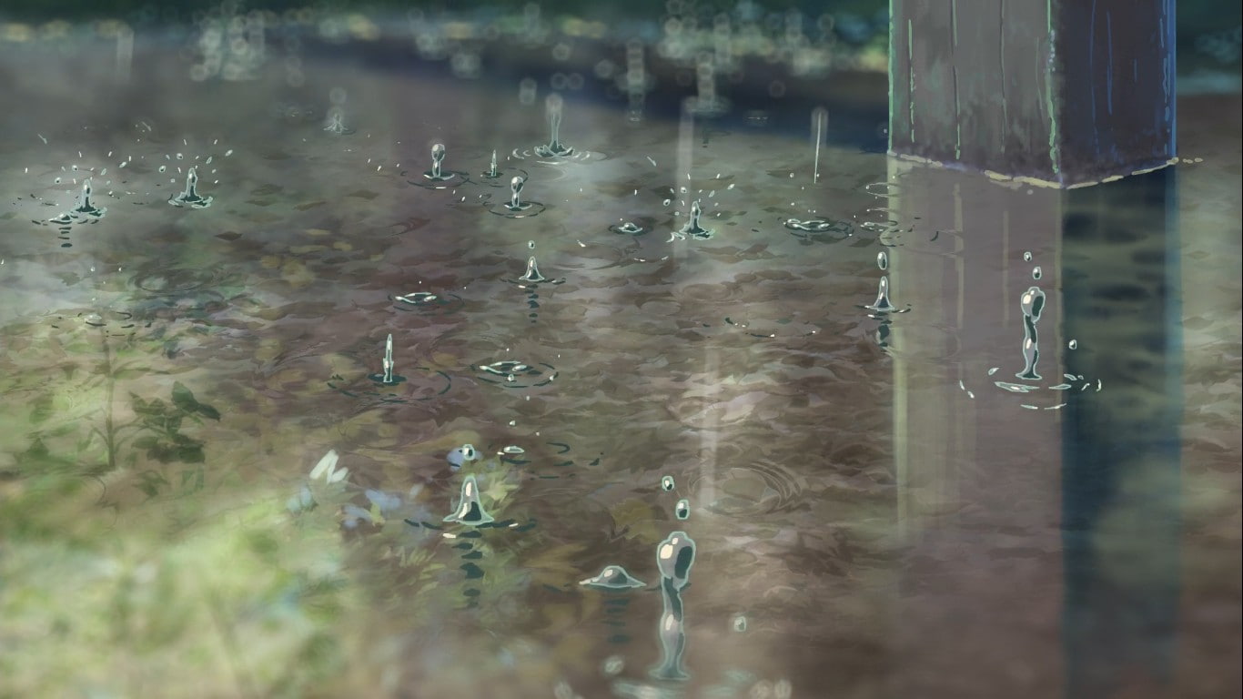 outdoors, beauty in nature, raindrop, motion, purity, The Garden of Words, lake, selective focus, anime, wet, tranquility, plant, no people, drop, transparent, HD Wallpaper