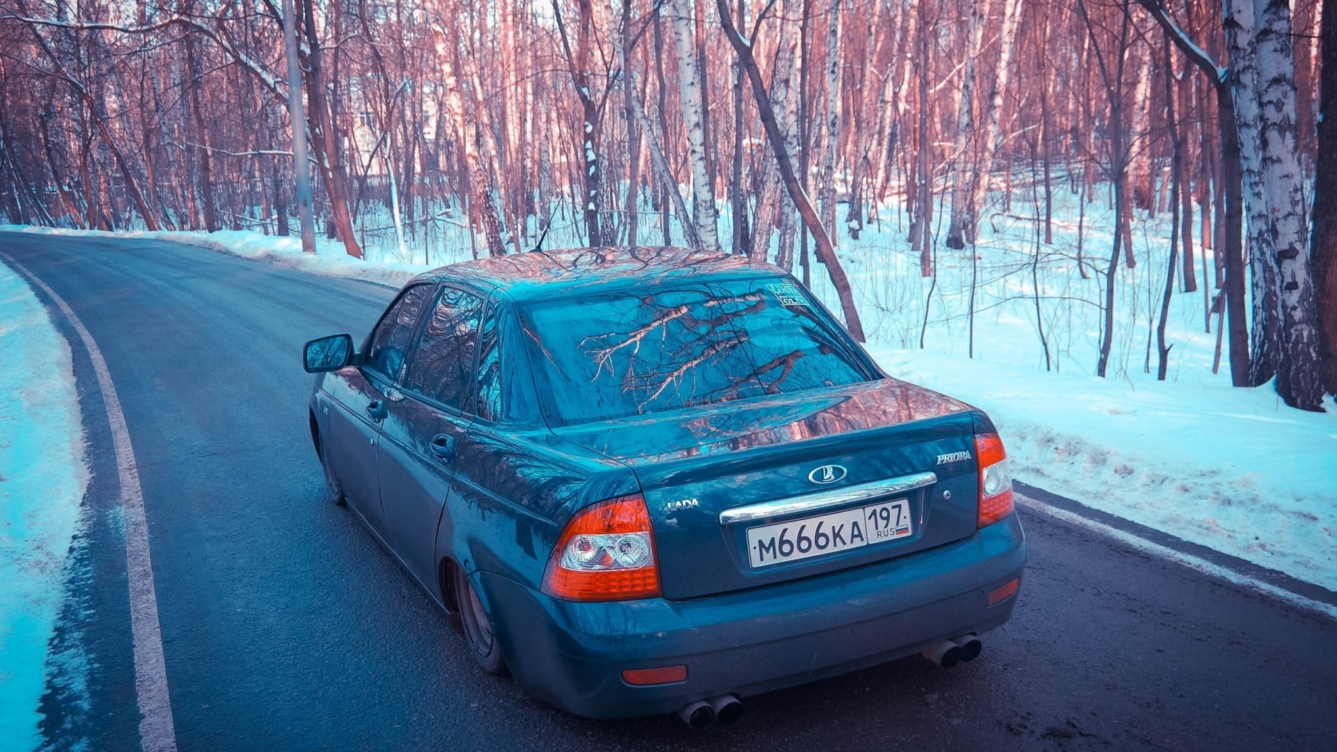 sedan, snow, bare tree, tree trunk, city, day, outdoors, land vehicle, tree, car, LADA PRIORA, motor vehicle, forest, nature, LADA, cold temperature, mode of transportation, HD Wallpaper
