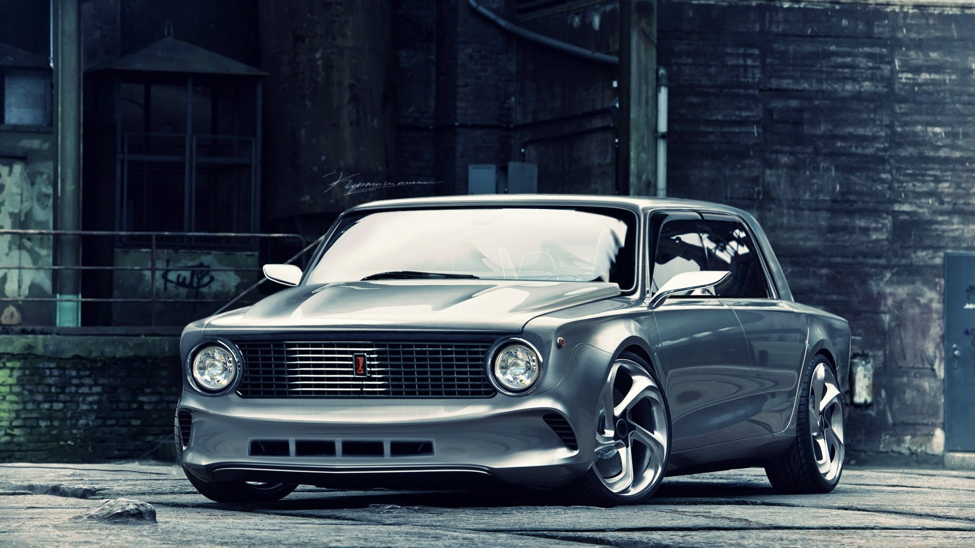 day, motor vehicle, vintage car, built structure, sedan, land vehicle, stationary, mode of transportation, outdoors, no people, architecture, LADA, brick wall, HD Wallpaper