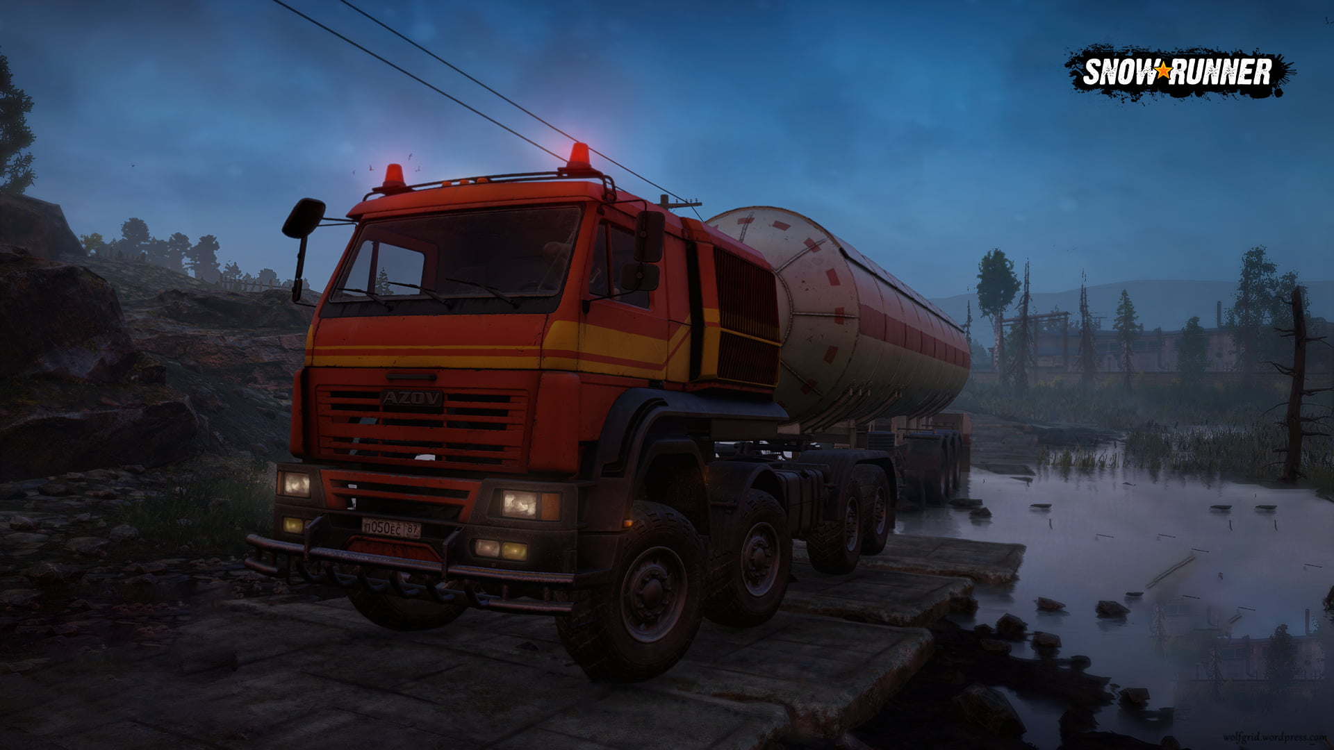 video games, Snowrunner, lights, 1080P, Epic Games, truck, Russian cars, night, Spintires MudRunner, HD Wallpaper