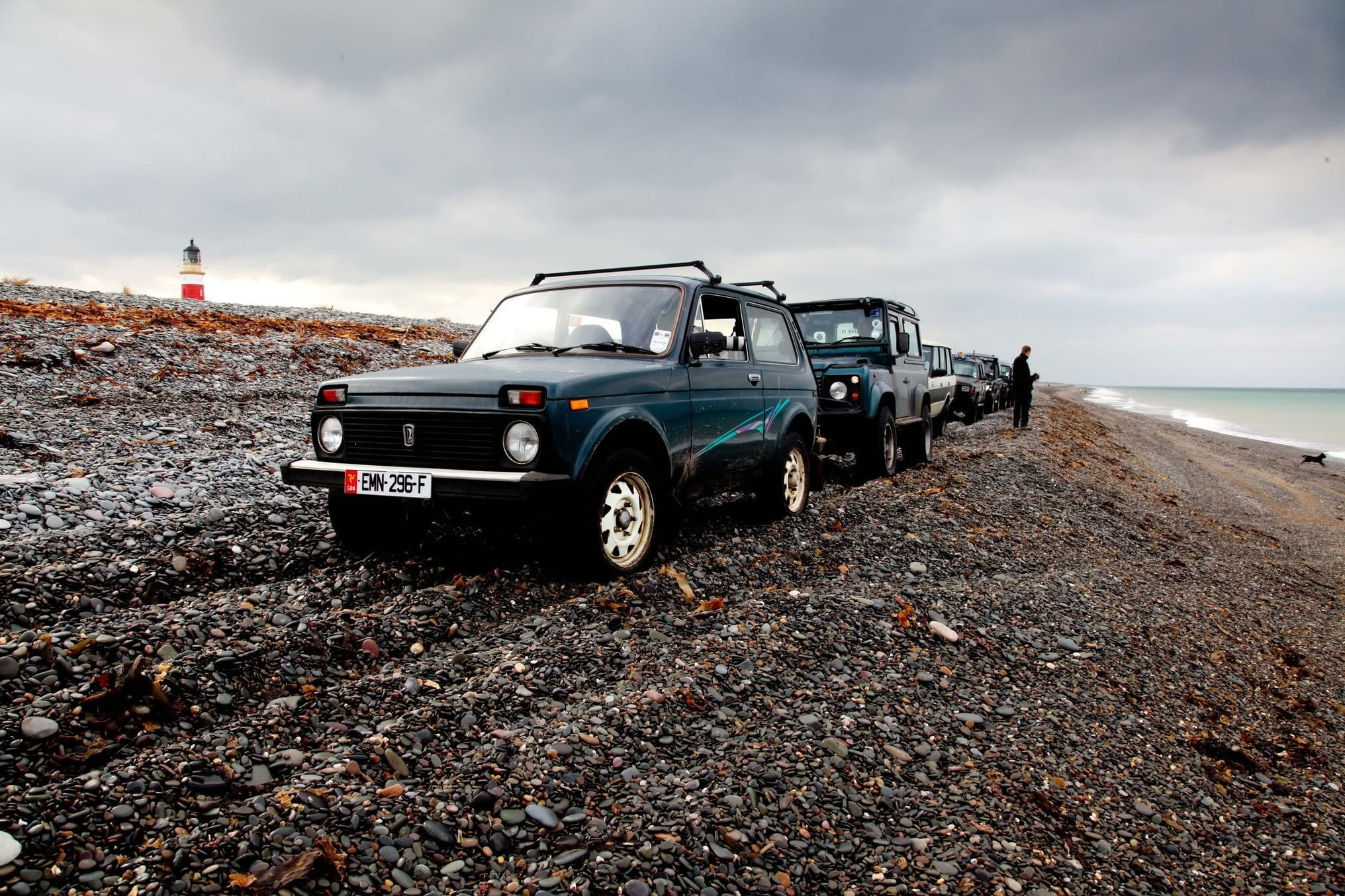solid, Niva, background, sea, beach, mode of transportation, nature, 1080P, outdoors, cloud - sky, black, rock, transportation, water, suv, HD Wallpaper