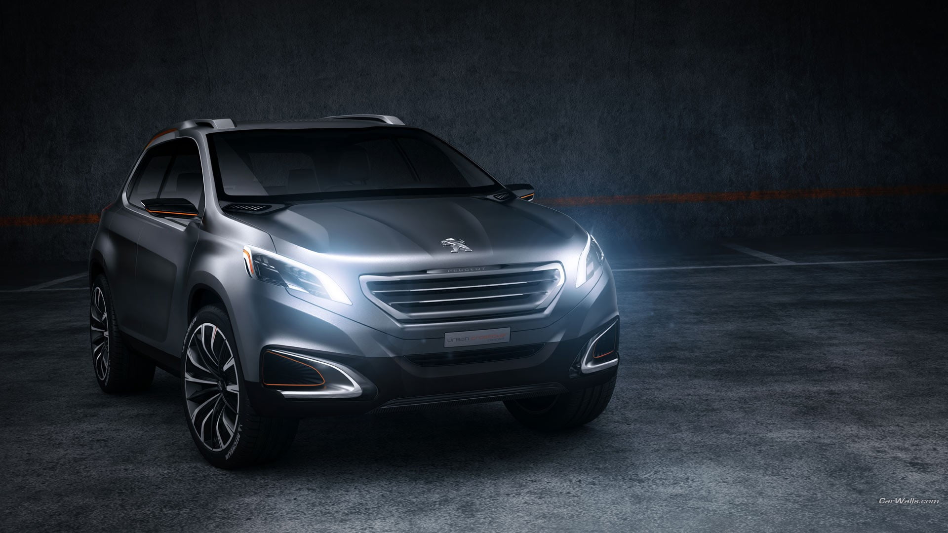 vehicle, peugeot, speed, car, mode of transportation, concept cars, architecture, night, Peugeot Urban Crossover, silver, studio shot, French Cars, protection, HD Wallpaper