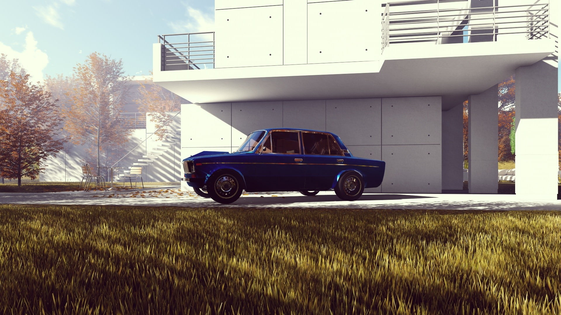 outdoors, grass, mode of transportation, 1080P, motor vehicle, plant, nature, parking, LADA, built structure, transportation, day, architecture, building, HD Wallpaper
