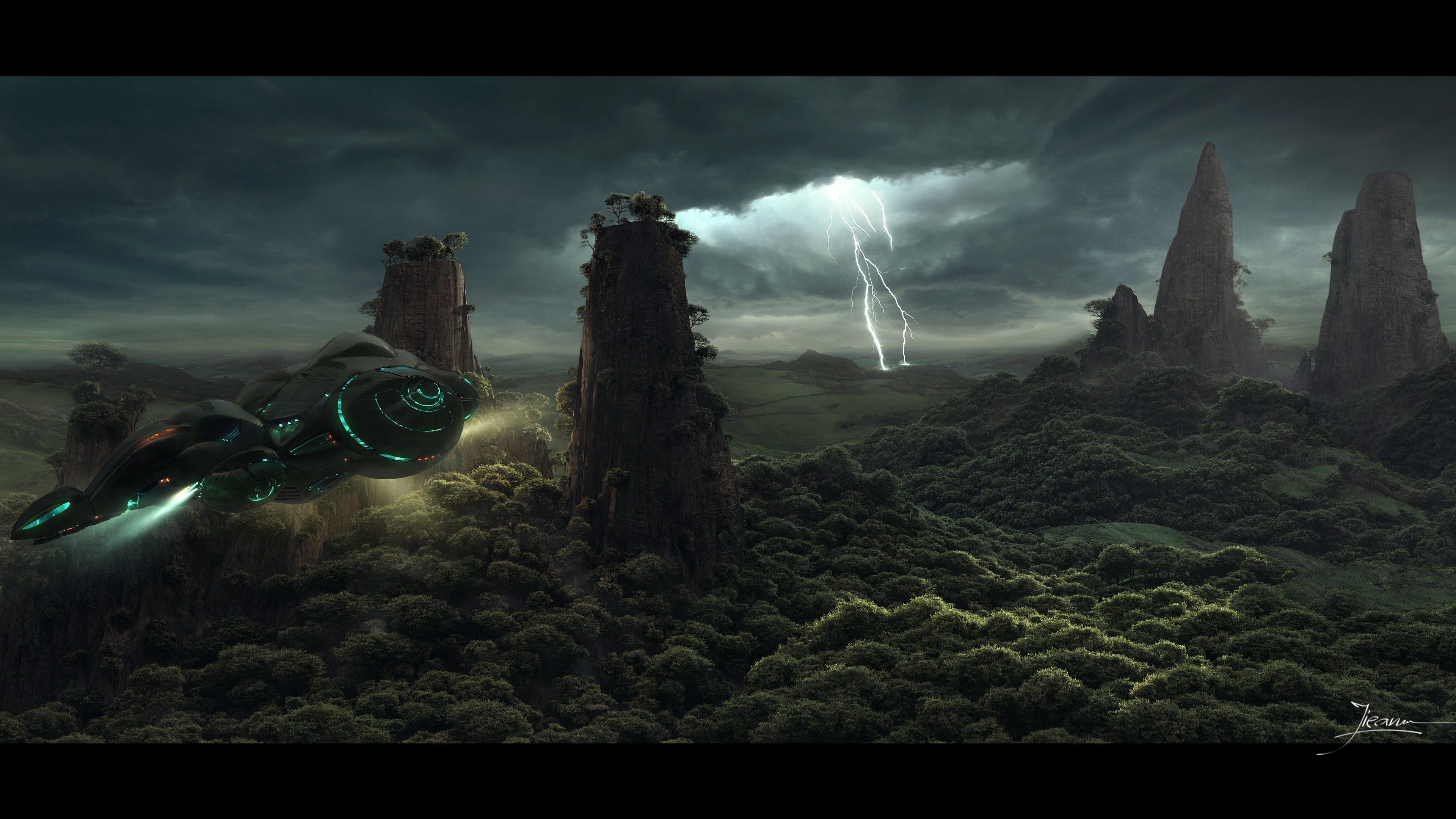 outdoors, fantasy, digital composite, city, land, spirituality, mystery, spaceship, built structure, spooky, nature, architecture, landscape, sky, environment, HD Wallpaper