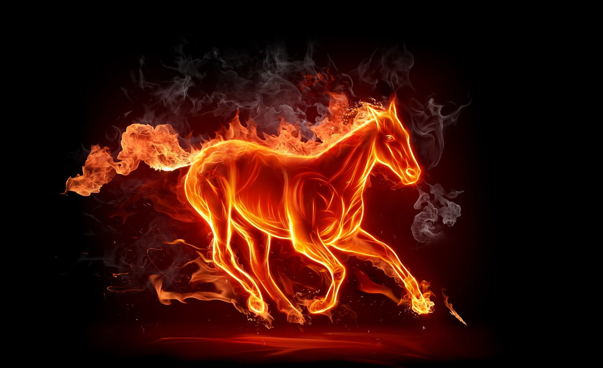 nature, art, red, yellow, orange color, night, 1080P, sign, heat - temperature, long exposure, digital, Horse, flame, burning, outdoors, smoke - physical structure, HD Wallpaper