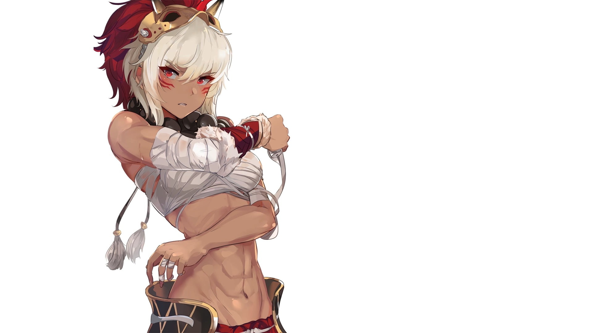 white background, hairstyle, one person, cut out, studio shot, muscular, headdress, hair, anime, lifestyles, clothing, adult, young women, women, sword, HD Wallpaper