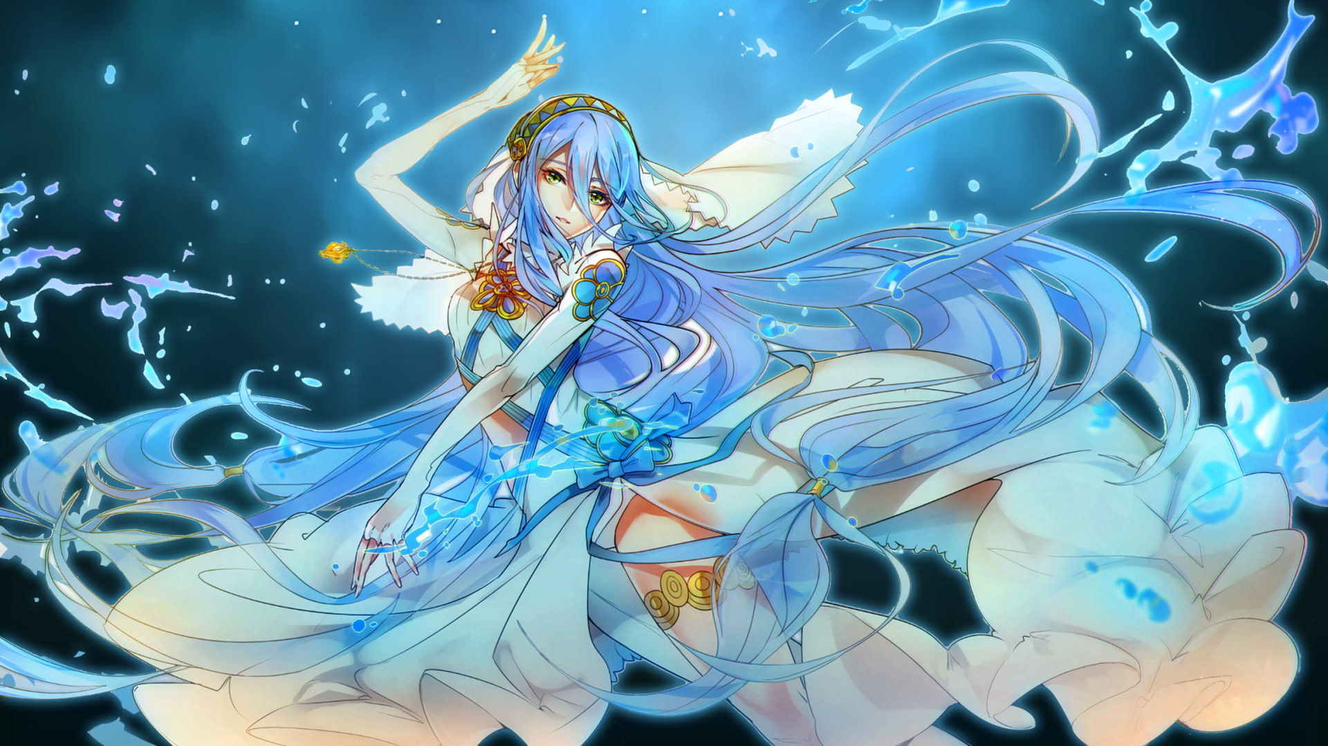 sea, hairstyle, dancing, Underwater, Water, multi colored, long hair, Blue, motion, Fire Emblem Fates, fashion, nightlife, Azura (Fire Emblem), young adult, HD Wallpaper