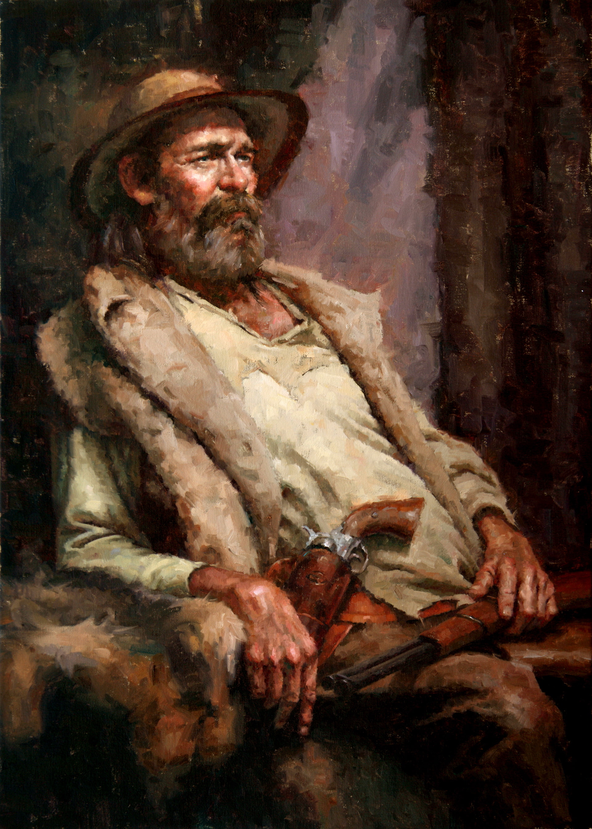 chair, 2K, Stan Prokopenko, old people, painting, gun, men, High Noon, drawing, Phone HD Wallpaper