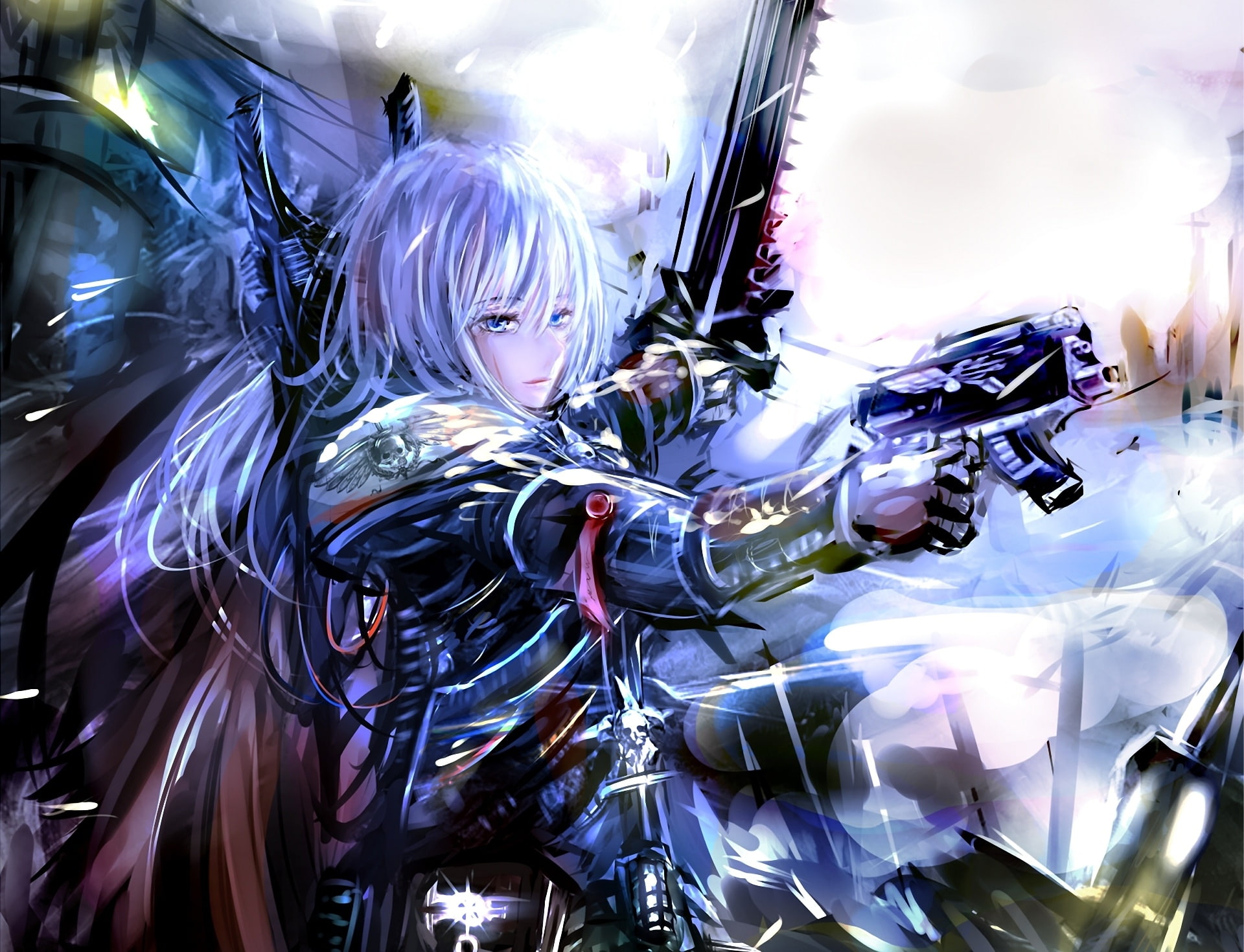 weapons, guns, battle, girl, sister, anime, 1080P, blonde, warhammer, 40k, HD Wallpaper
