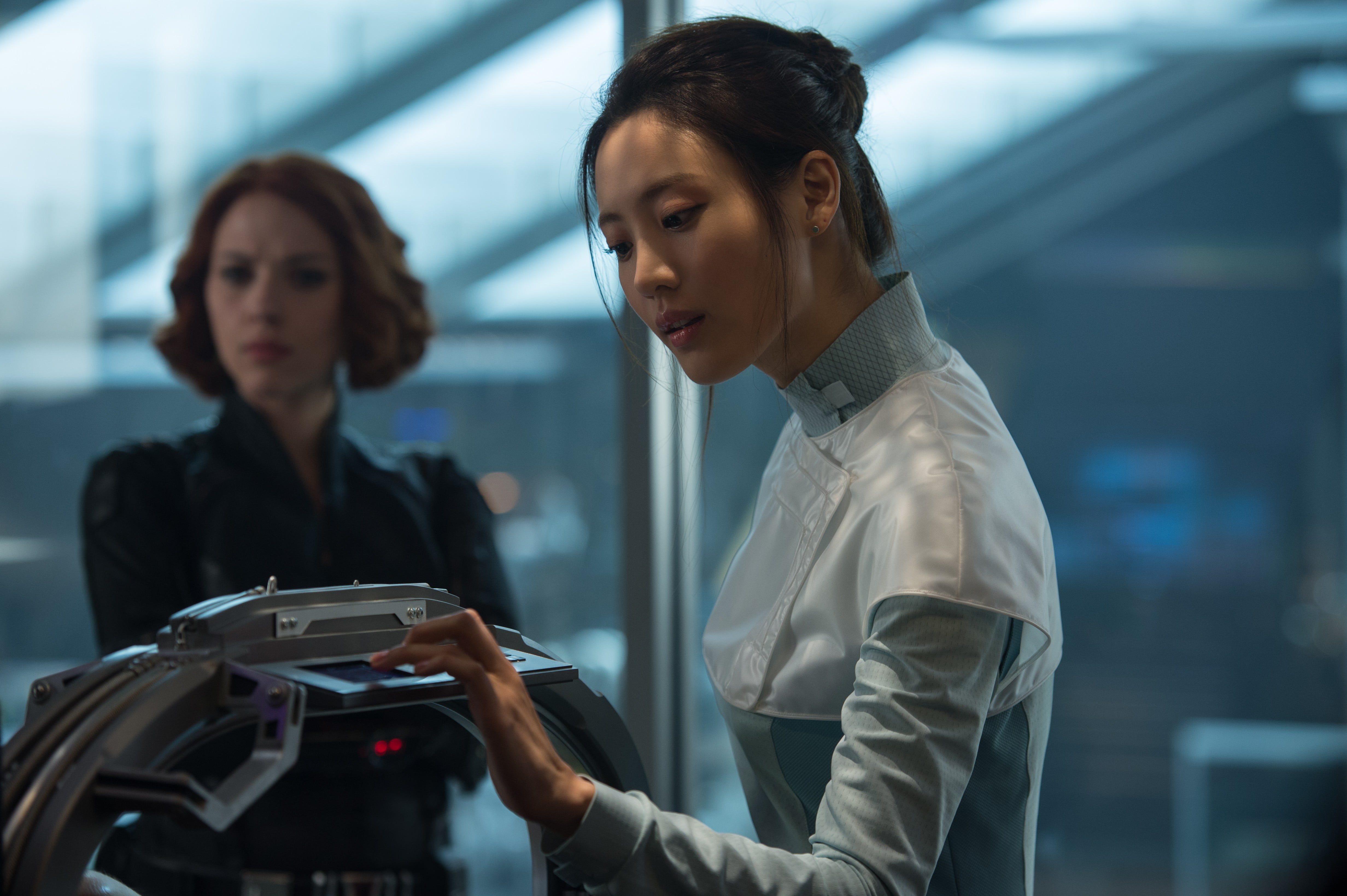 adult, Avengers: Age of Ultron, movies, people, office, Claudia Kim, businesswoman, communication, coworker, two people, holding, business, hairstyle, women, HD Wallpaper