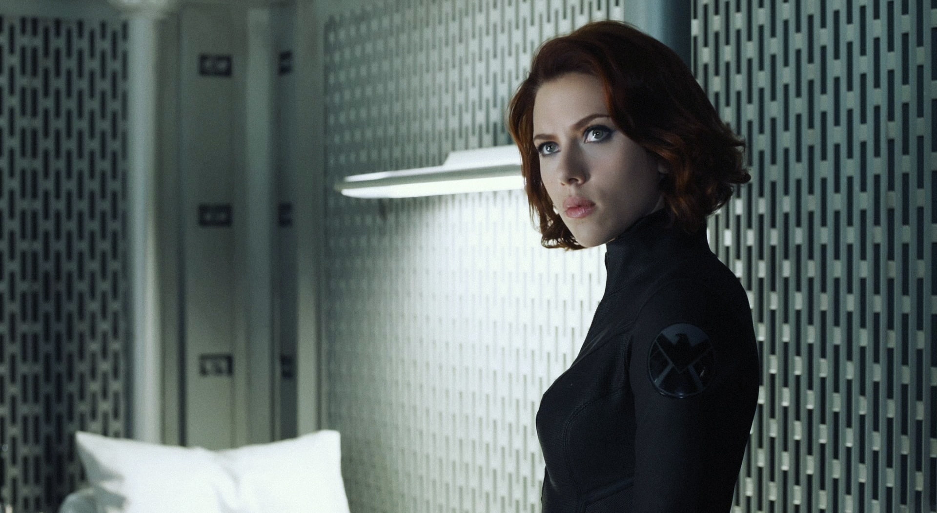 network server, business person, avengers, looking at camera, scarlett, headshot, 1080P, indoors, scarlett johansson, 2012, black widow, brown hair, serious, HD Wallpaper