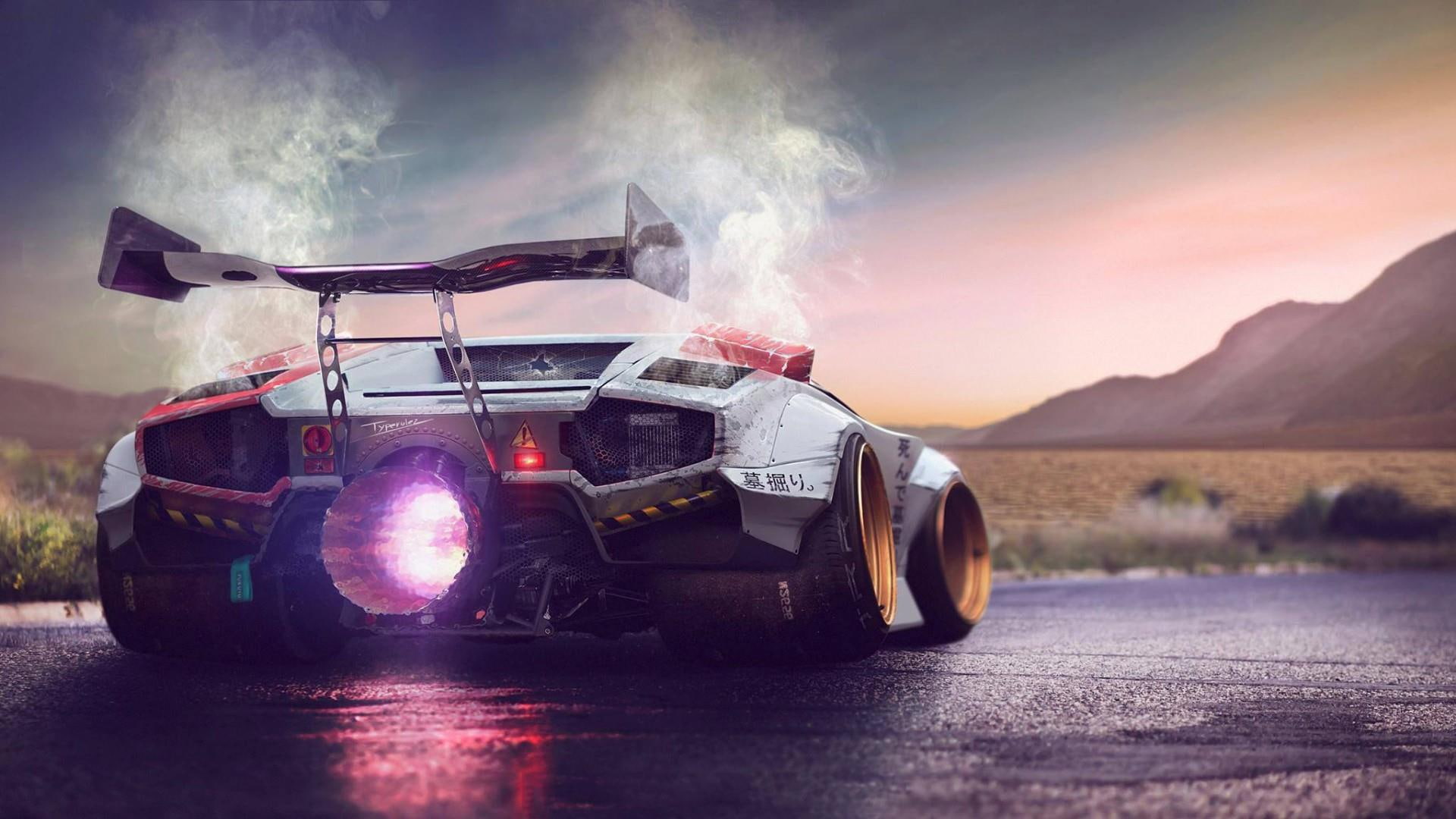 concept, power, car, fantasy, fire, lamborghini, 1080P, jet engine, HD Wallpaper