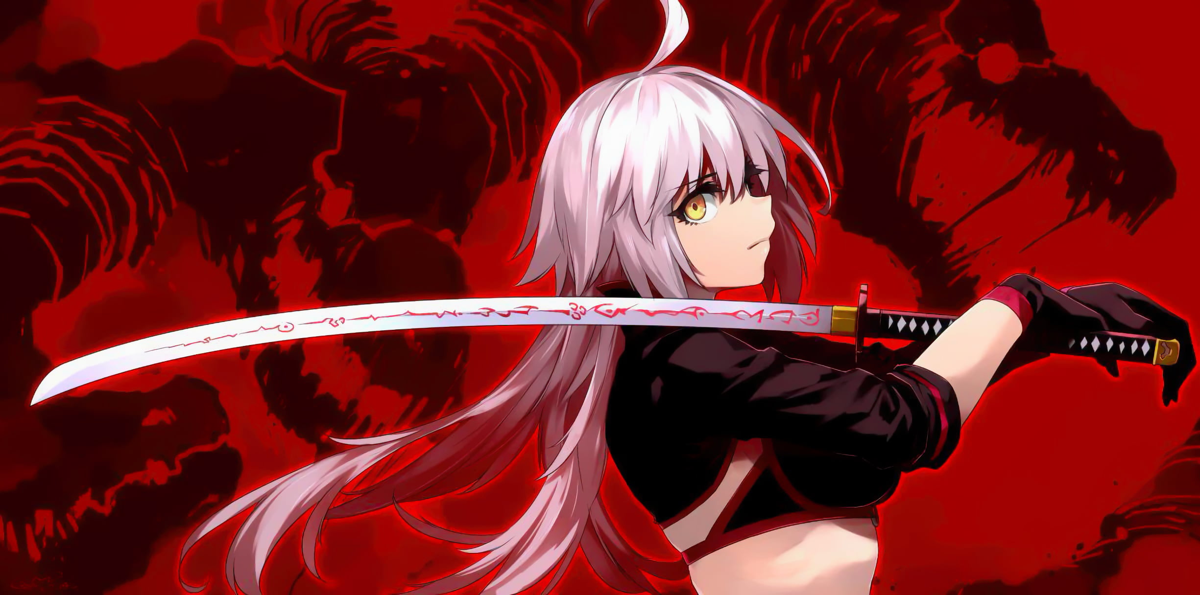 Jeanne dArc Alter, Fate Series, Fate/Grand Order, Yellow Eyes, Katana, Avenger (Fate/Grand Order), 1080P, HD Wallpaper