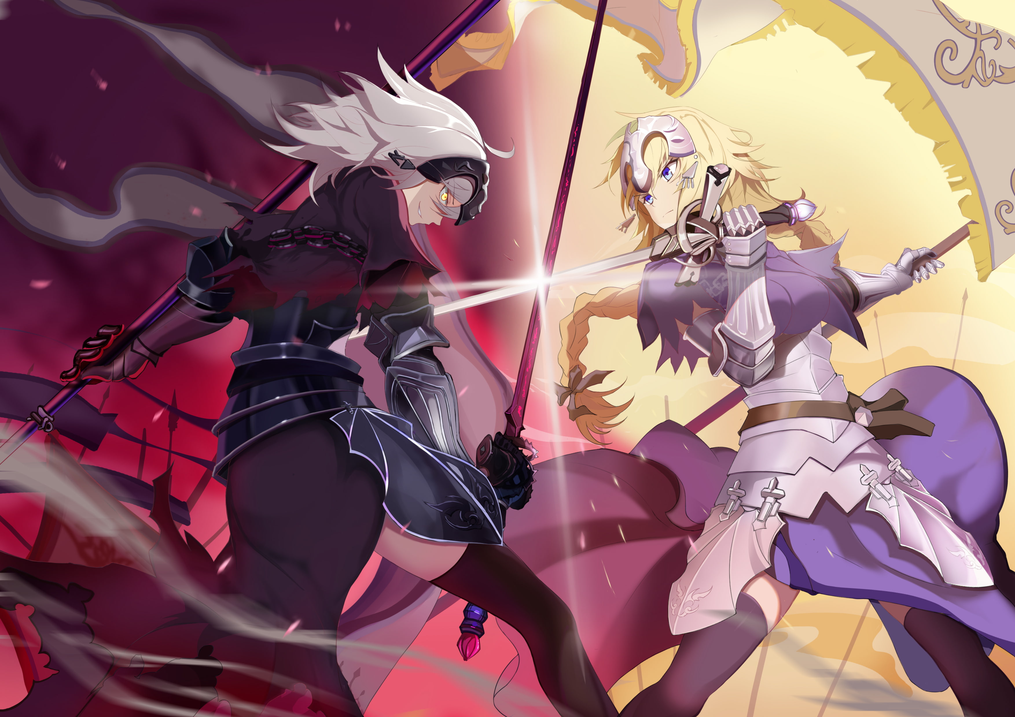 creativity, armor, blonde, Ruler (Fate/Grand Order), Jeanne dArc, female likeness, domestic animals, human representation, costume, nature, yellow eyes, HD Wallpaper