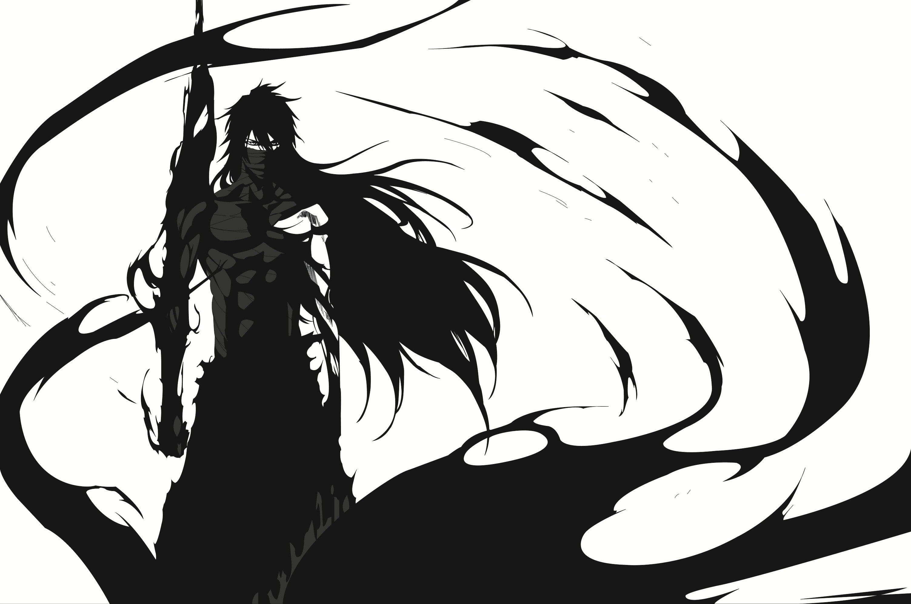 Kurosaki Ichigo, Bleach, anime, 2K, Mugetsu, monochrome, HD Wallpaper
