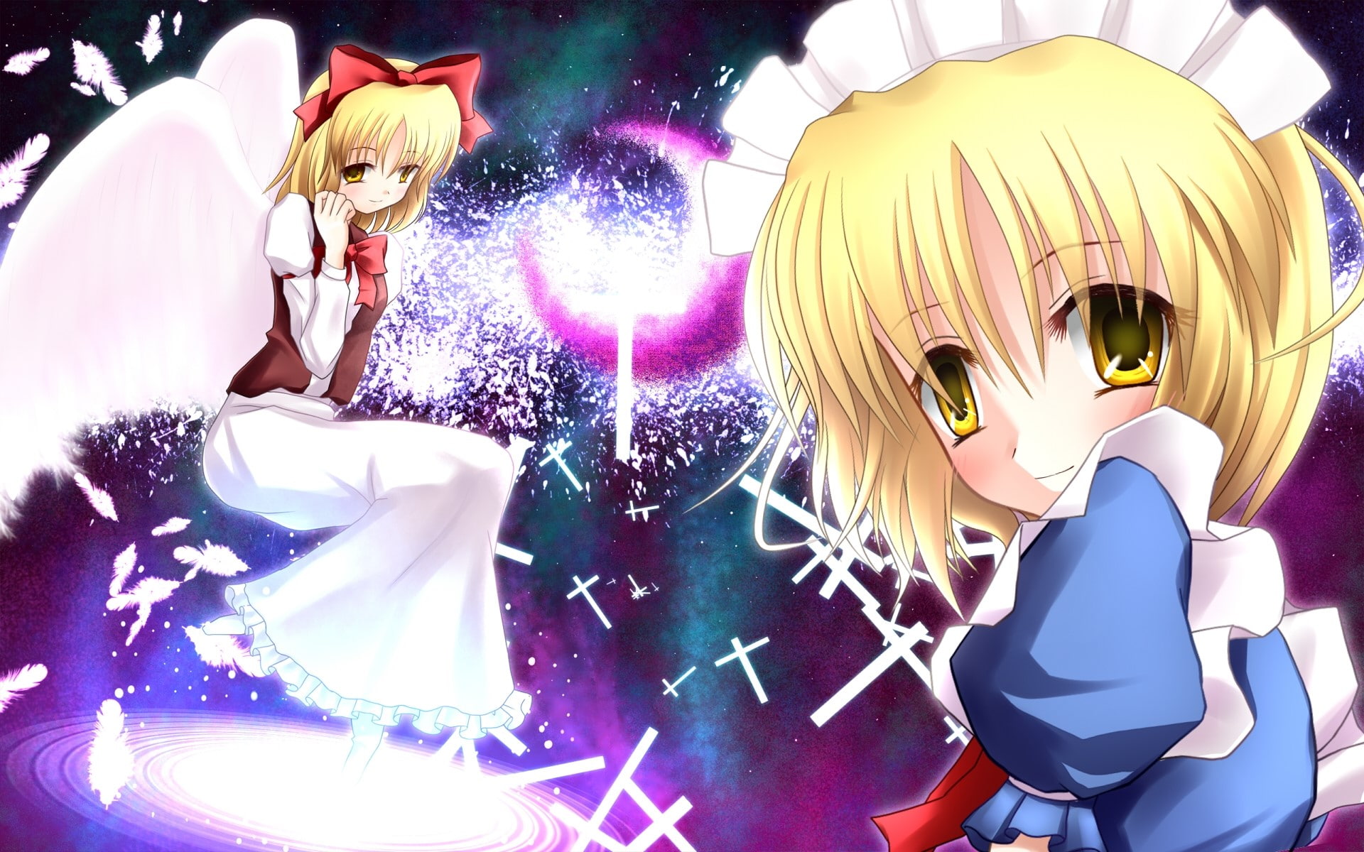 mask, Mugetsu, multi colored, disguise, Gengetsu, representation, arts culture and entertainment, illuminated, Touhou, mask - disguise, creativity, human representation, HD Wallpaper