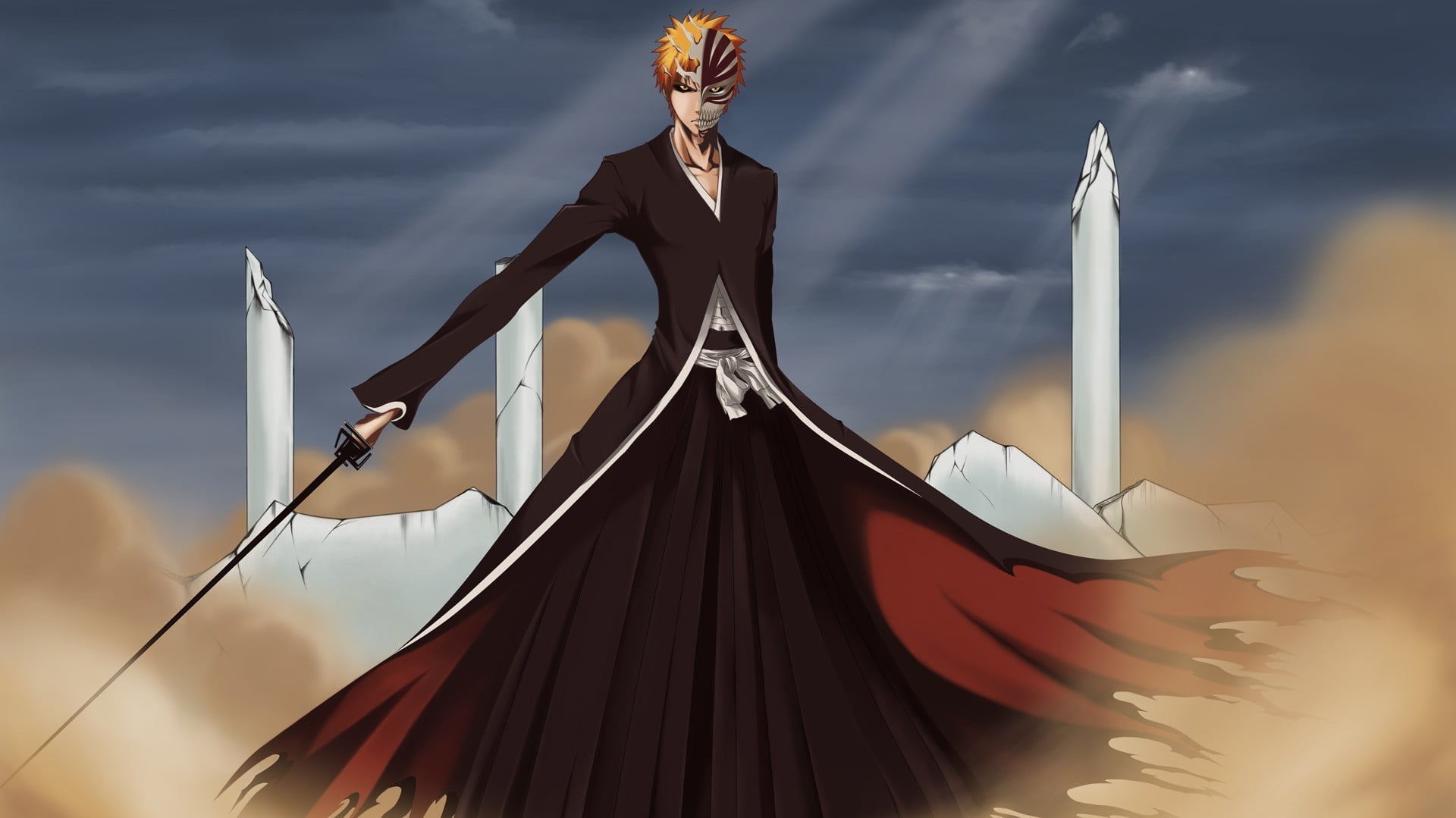 bankai, statue, architecture, adult, day, leisure activity, nature, sculpture, sunset, mask, Kurosaki Ichigo, Hollow, Bleach, sky, dust, art and craft, HD Wallpaper