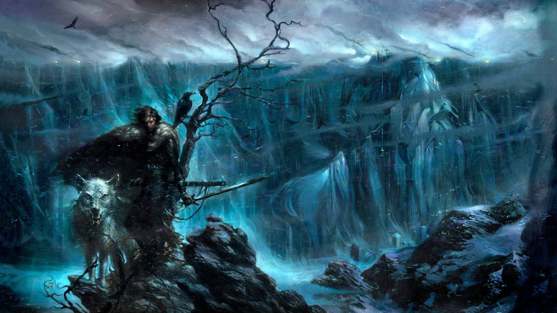 fantasy, snow, jon, art, the, nights, thrones, wall, direwolves, artwork, game, 1080P, watch, HD Wallpaper