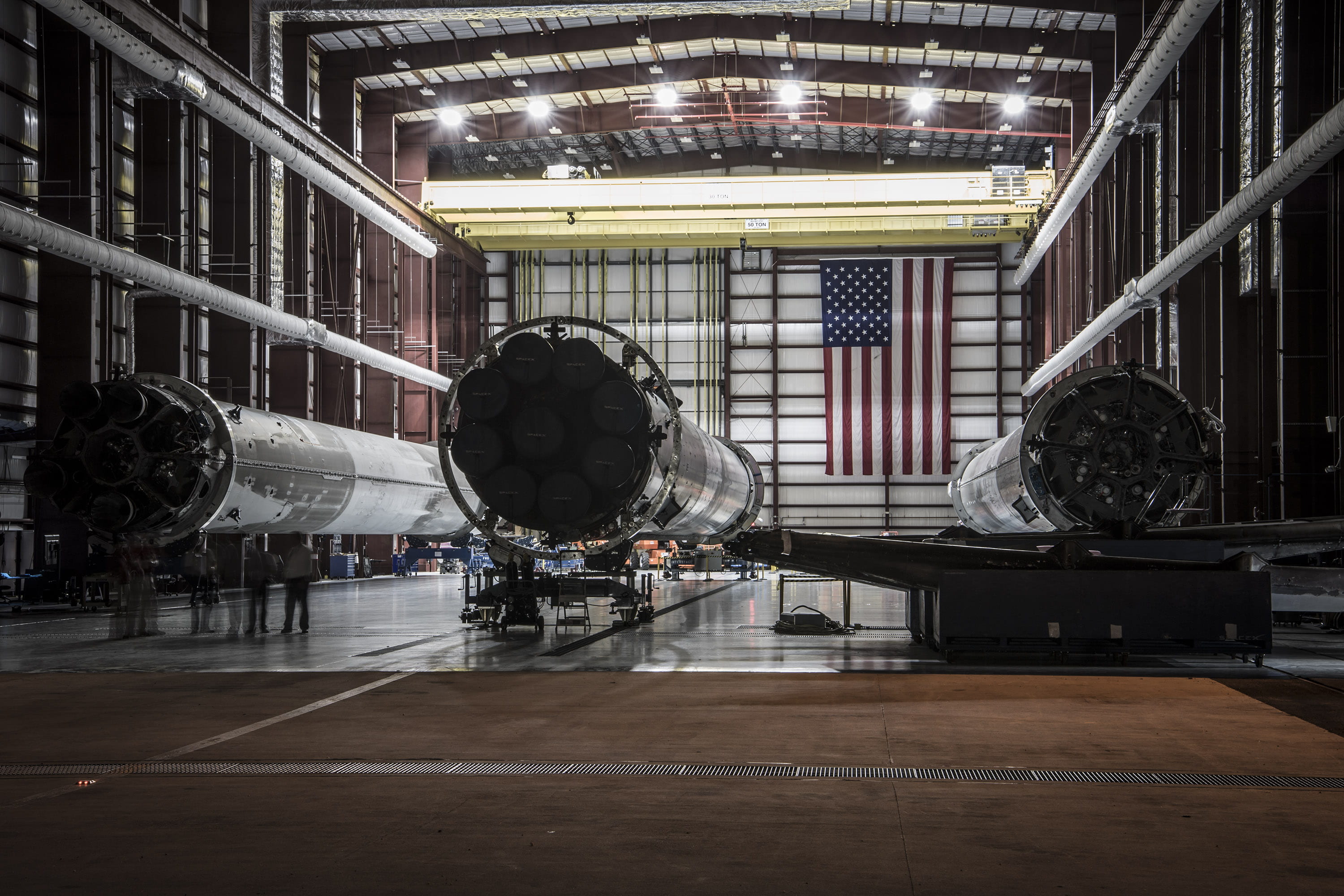 airport, assembly, towers, ceiling, rocket, architecture, gray, air vehicle, construction, day, flag, absence, usa, built structure, technology, 2K, transportation, HD Wallpaper