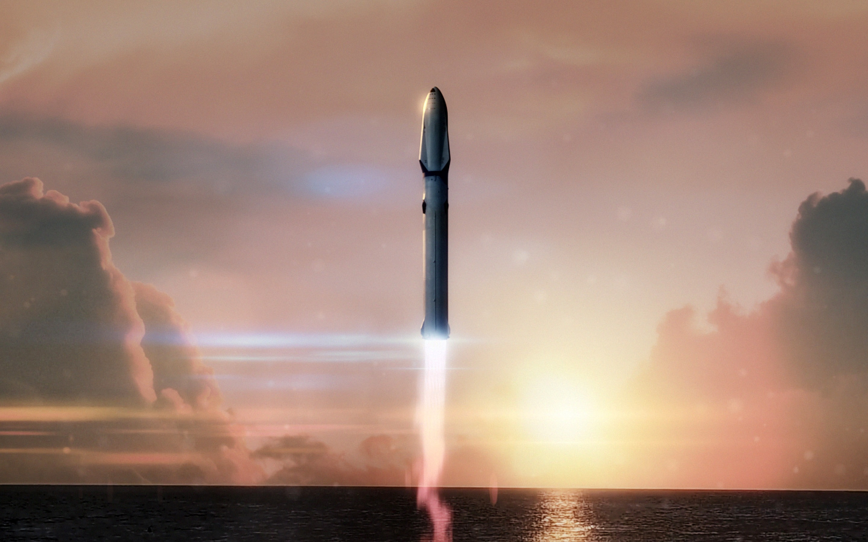 night, men, 2K, water, rocket, two people, outdoors, spacex, tesla, sky, elon, scenics - nature, nature, sea, land, horizon over water, cloud - sky, sunset, HD Wallpaper