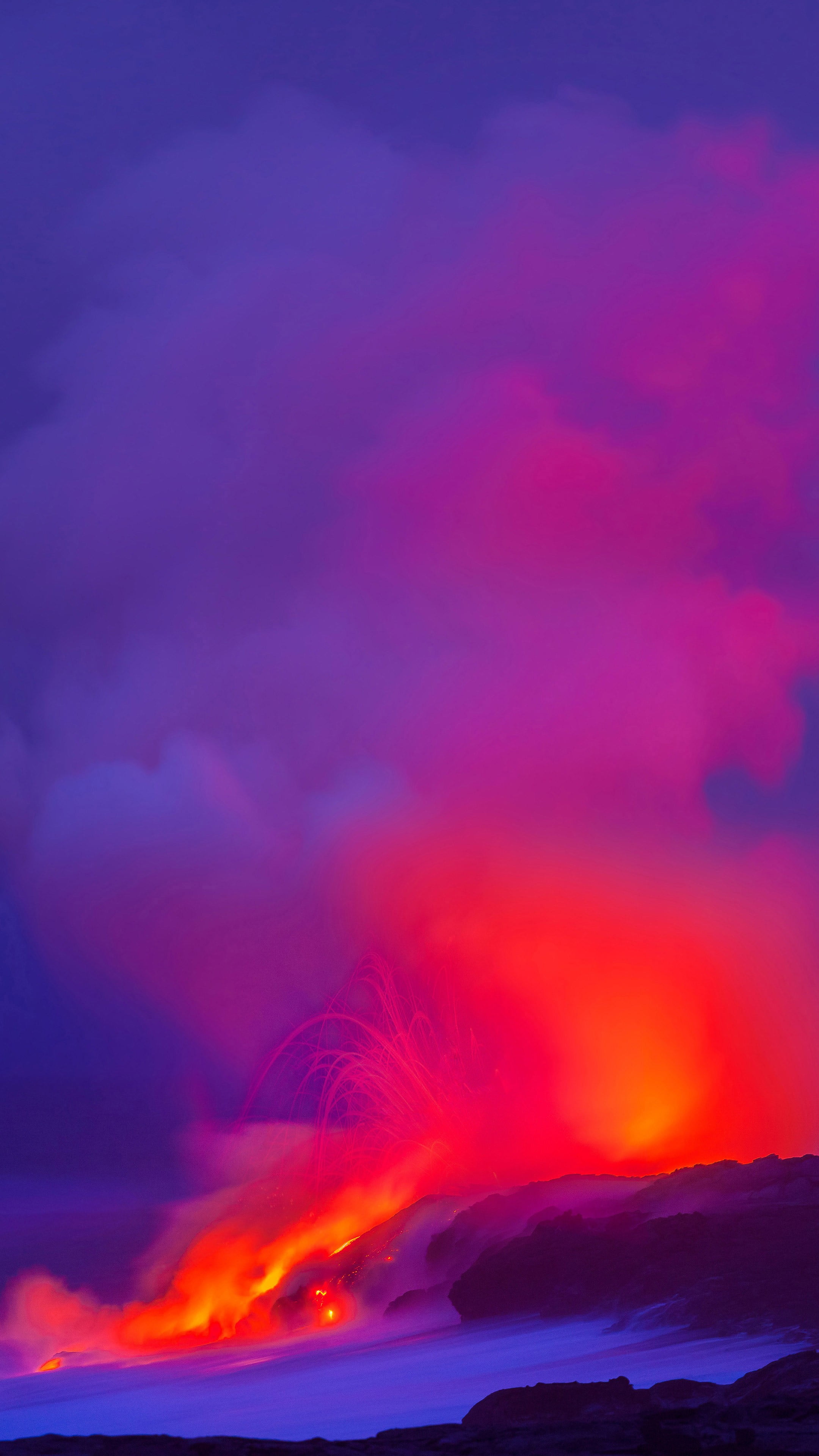 power in nature, sky, scenics - nature, outdoors, mountain, environment, pink color, red, ominous, romantic sky, nature, landscape, magma, dramatic sky, Phone HD Wallpaper