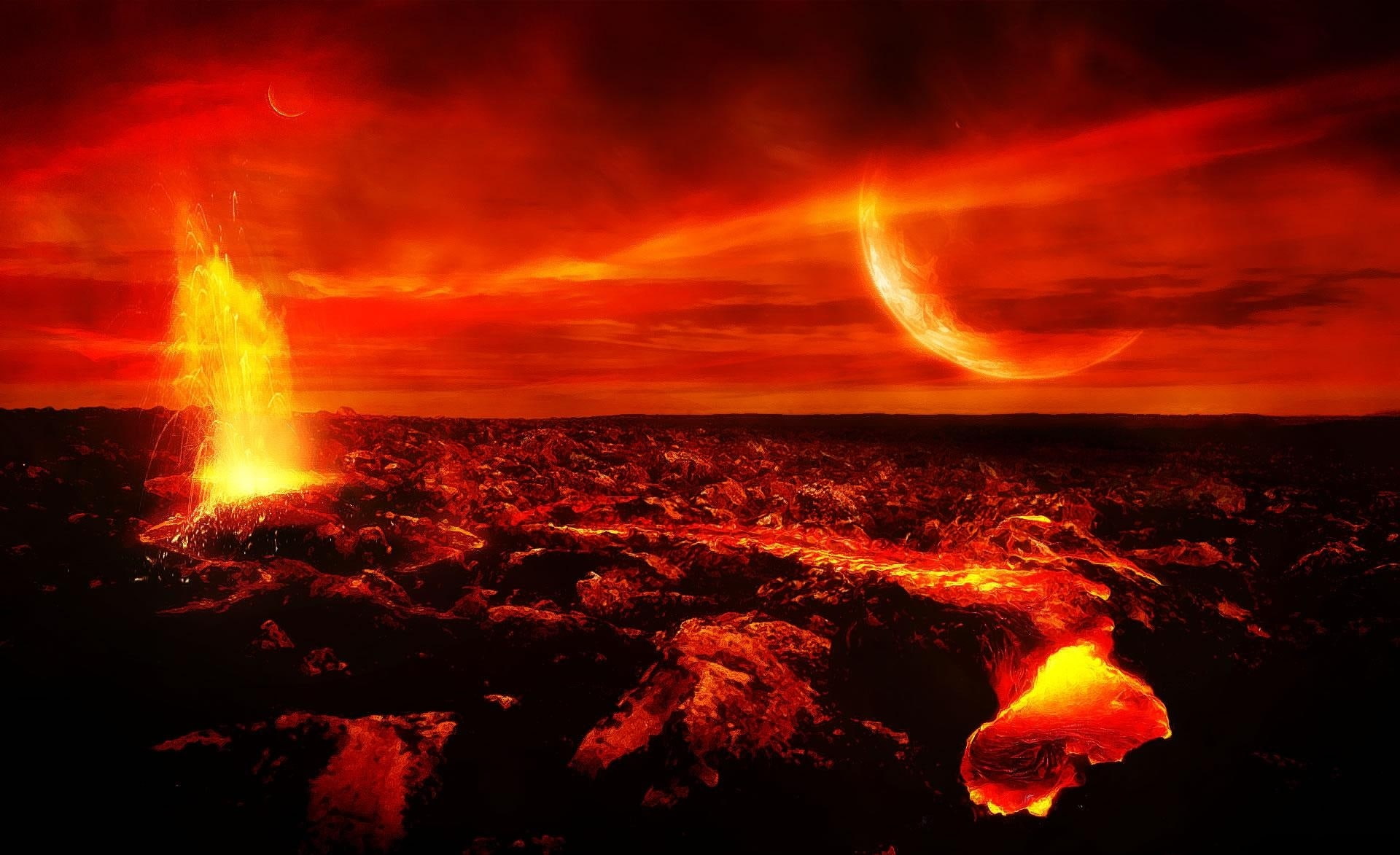 hot lava, mountain, Volcano, red sky, burning, geology, erupting, heat - temperature, power in nature, clouds, warning sign, chaos, beauty in nature, orange, HD Wallpaper