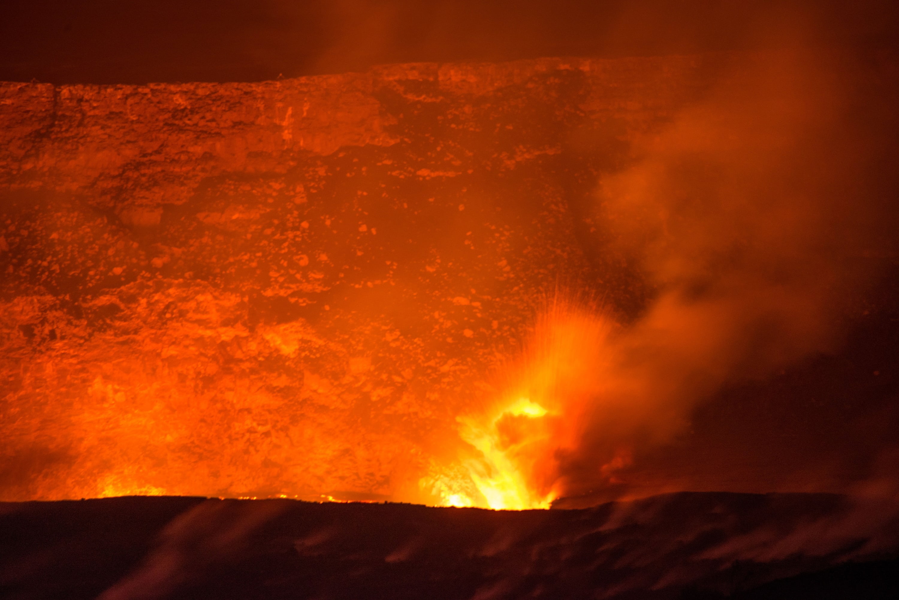 mountain, land, kilauea, island, ash, volcanic crater, eruption, nature, heat - temperature, hot, environment, geology, burning, active volcano, warning sign, HD Wallpaper