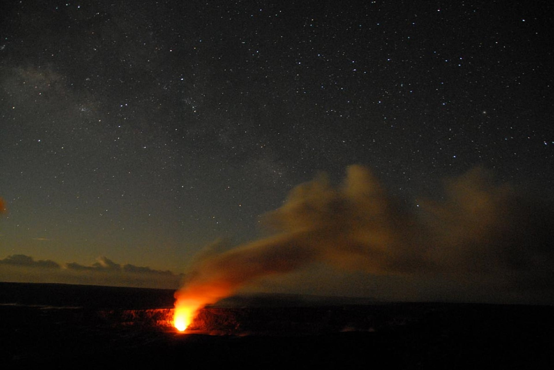 space, night, halemaumau, erupting, water, smoke, land, heat, star - space, scenic, scenics - nature, 1080P, view, hot, power in nature, geology, island, HD Wallpaper