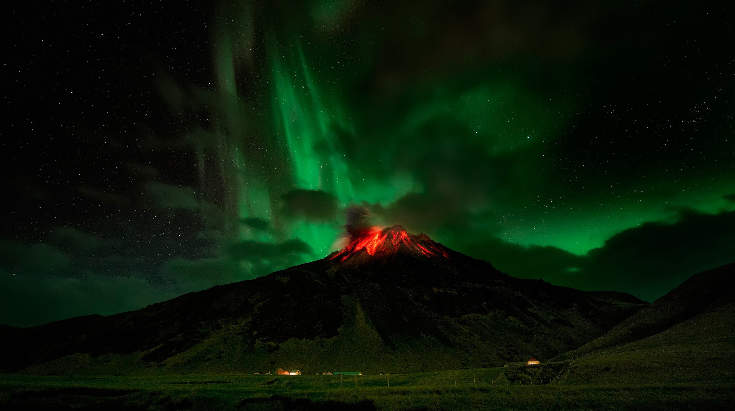 sky, tranquility, environment, mountain peak, lava, volcanic crater, night, stars, no people, non-urban scene, volcano, nature, mountains, mountain, travel destinations, HD Wallpaper