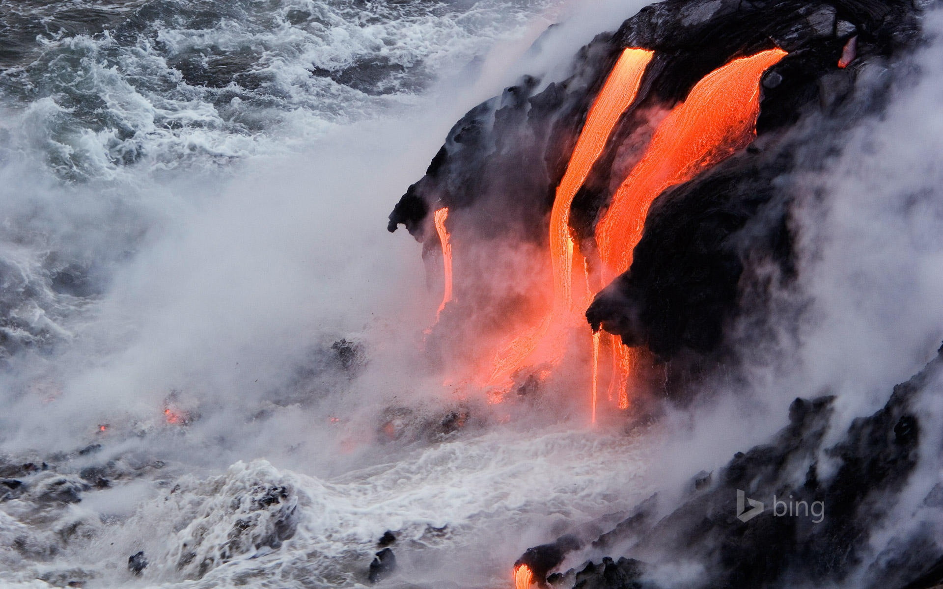 ocean, smoke - physical structure, rock, nature, solid, power in nature, lava, water, flowing, scenics - nature, beauty in nature, power, land, november, HD Wallpaper