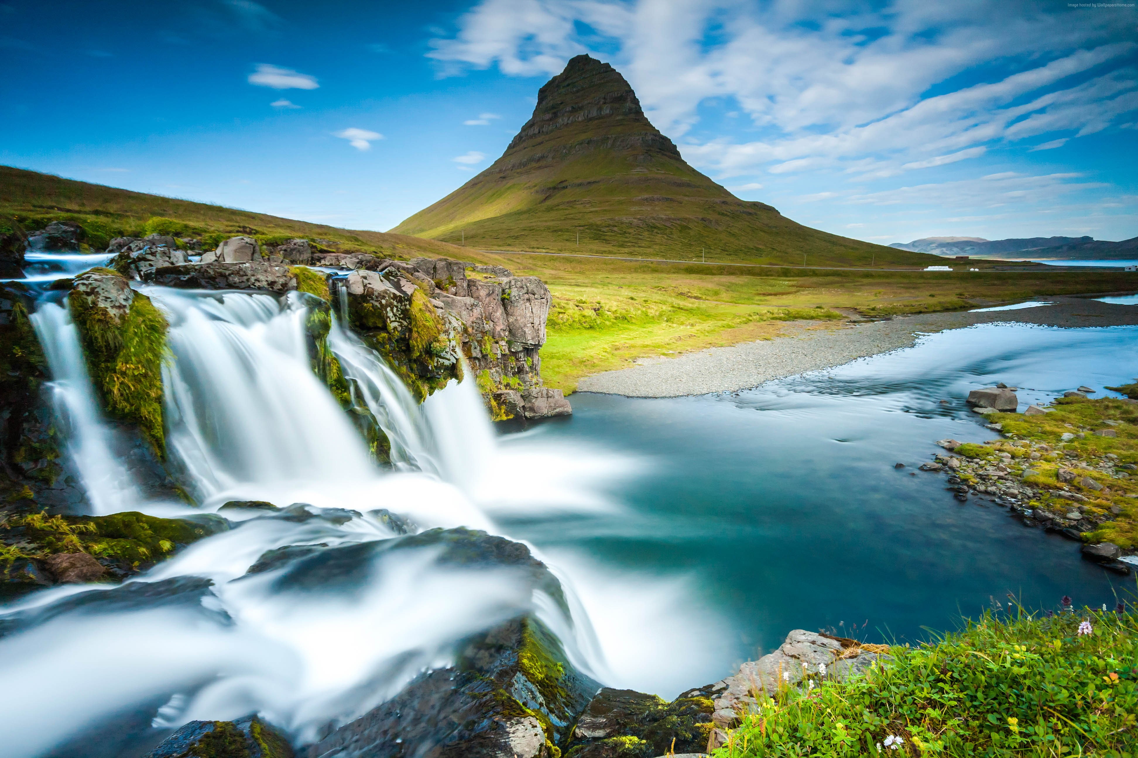 4K, 4K, river, Iceland, waterfall, Reykjavik, mountain, HD Wallpaper