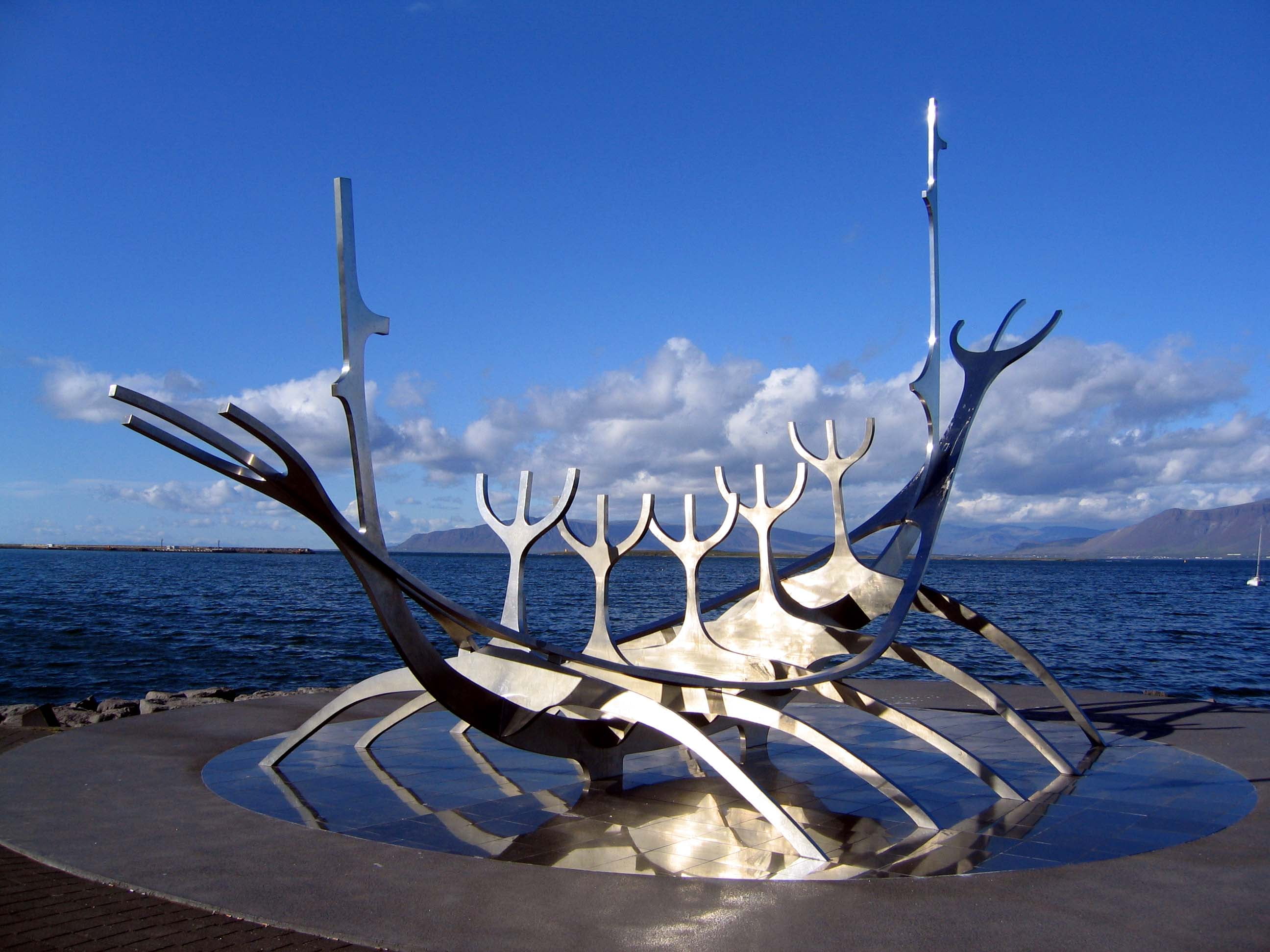 viking, boats, Solfar, near, daytime, gray, table, sun voyager, sea, iceland, glass, metallic, body, decor, nautical Vessel, body of water, gunnarson, shiny, HD Wallpaper
