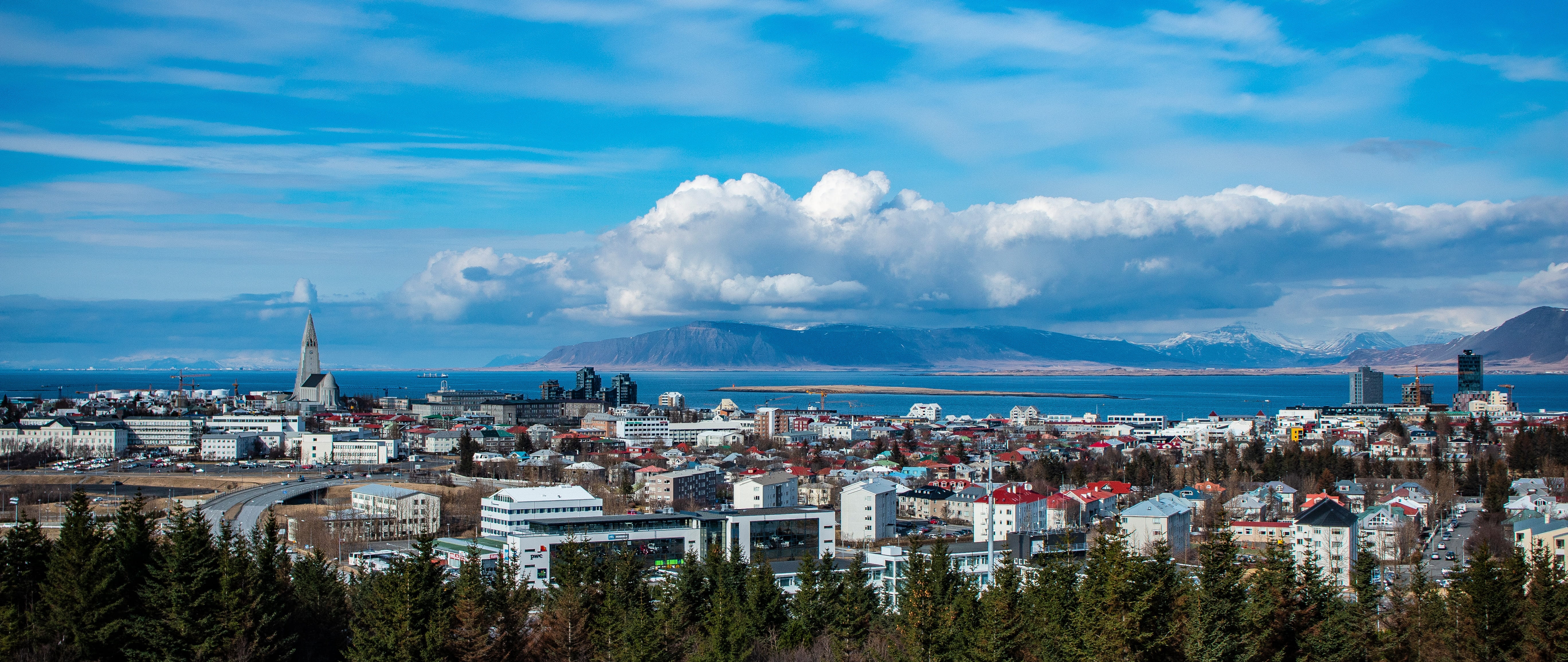 sea, reykjavik, travel destinations, town, building, view, high angle view, mountain, protestant, cityscape, residential district, water, bay, city, landscape, HD Wallpaper