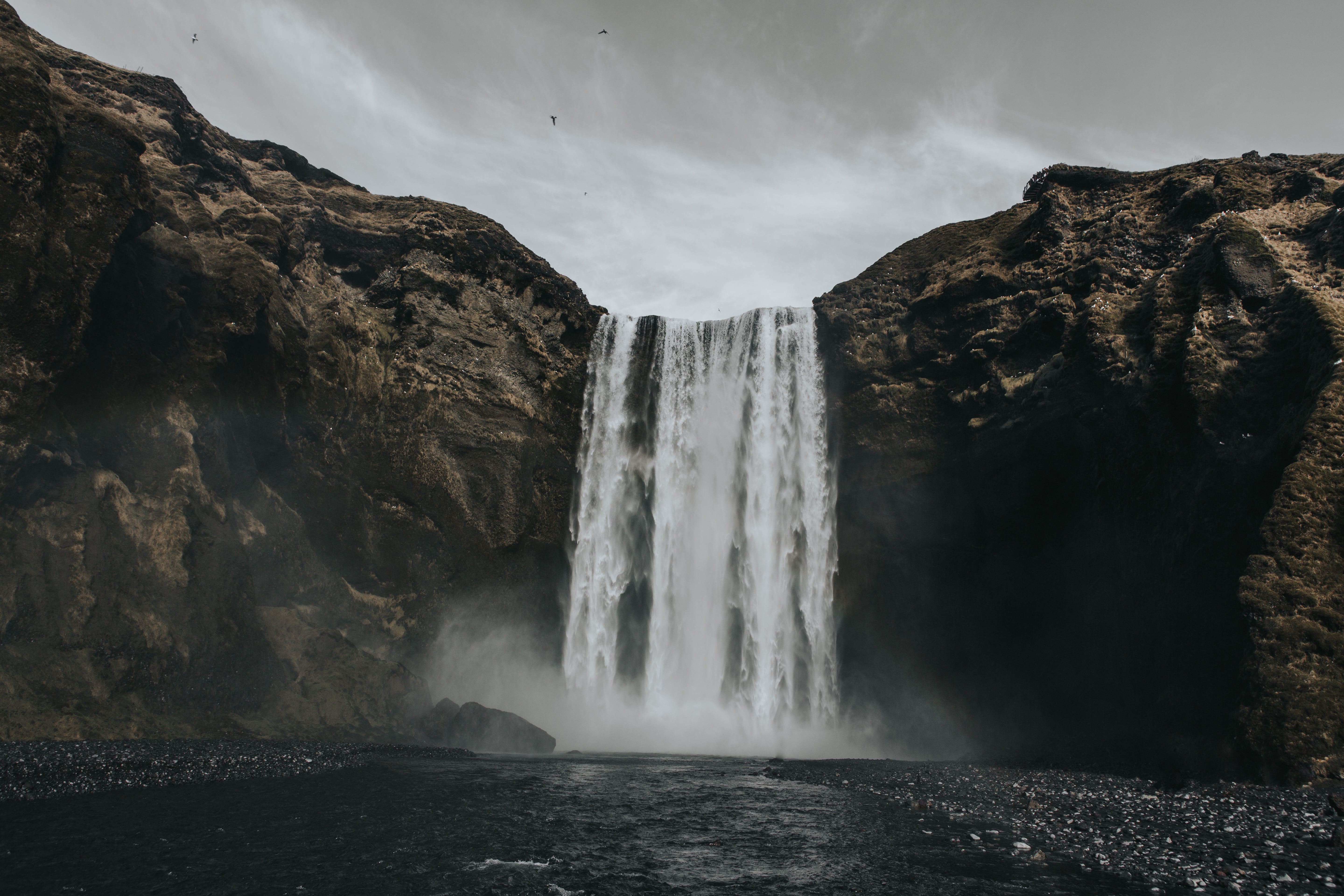 beauty In Nature, iceland, land, falls, travel, blurred motion, summer, long exposure, no People, rock, motion, sea, skogafoss Waterfall, falling water, HD Wallpaper