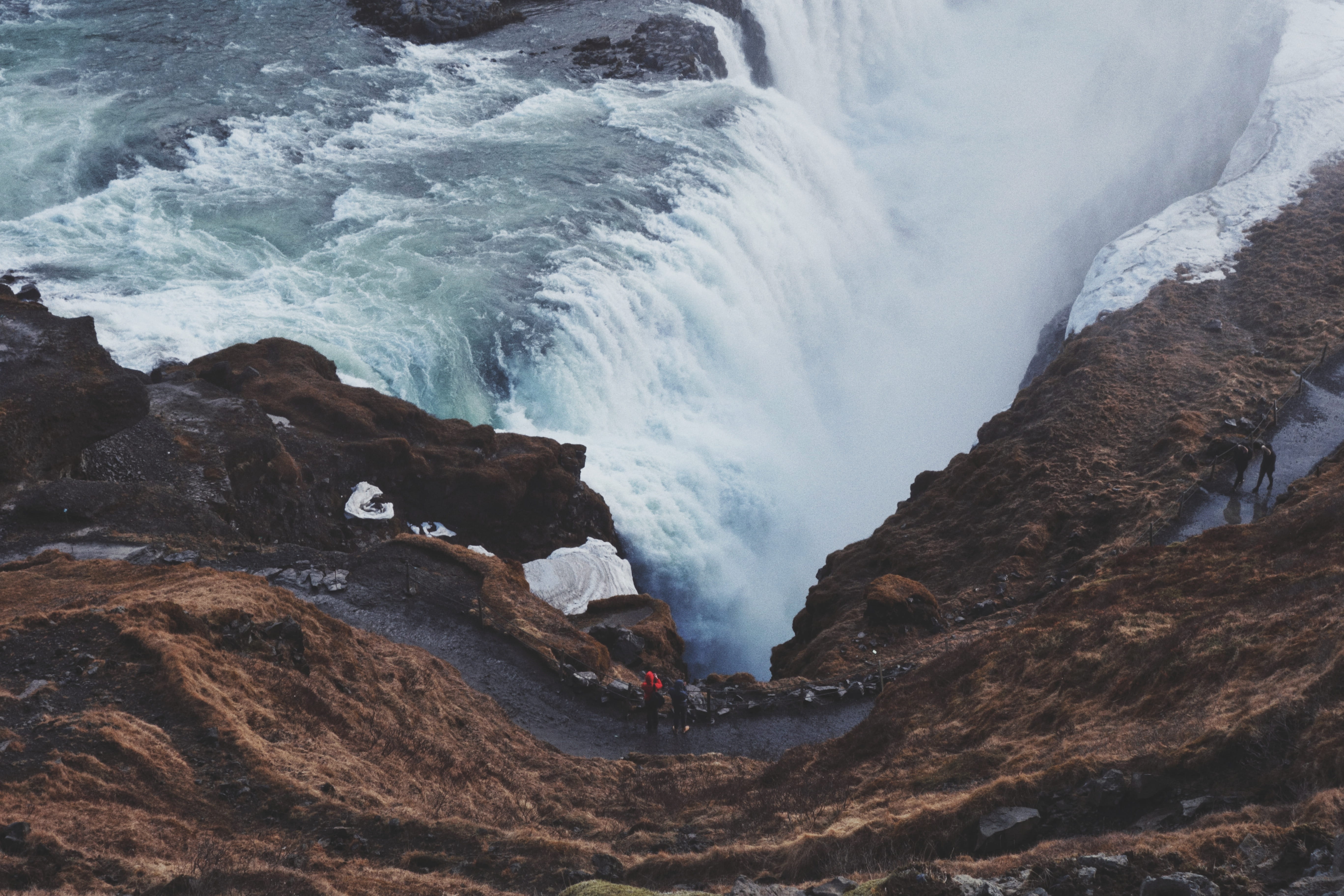 power, aerial, water, red, awe, rainy, outdoors, rock - Object, rainjacket, flowing, godafoss Falls, may, surf, walking, atlantic Ocean, scenics, landscape, HD Wallpaper