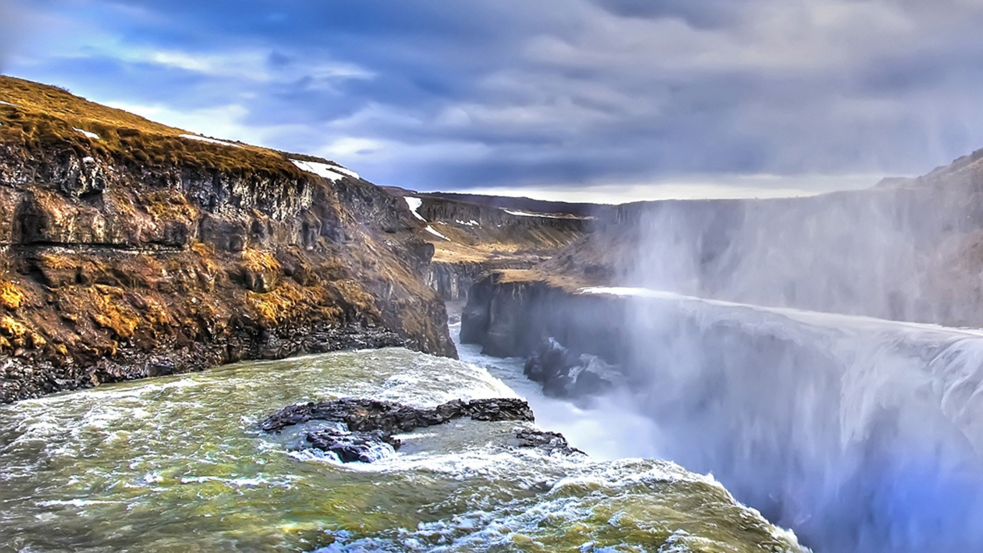 falling, water, 1080P, iceland, gullfoss, HD Wallpaper