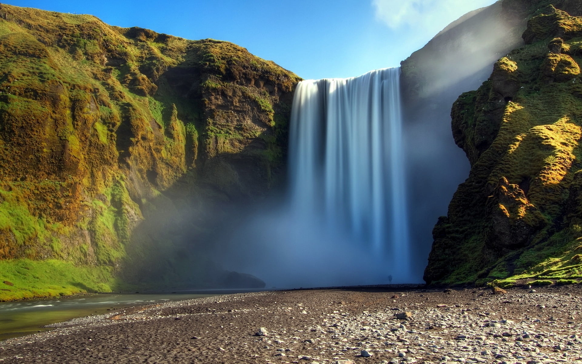 day, scenics - nature, beauty In Nature, falling, blue, flowing water, moss, force, awe, landscape, non-urban scene, motion, scenics, environment, green Color, HD Wallpaper