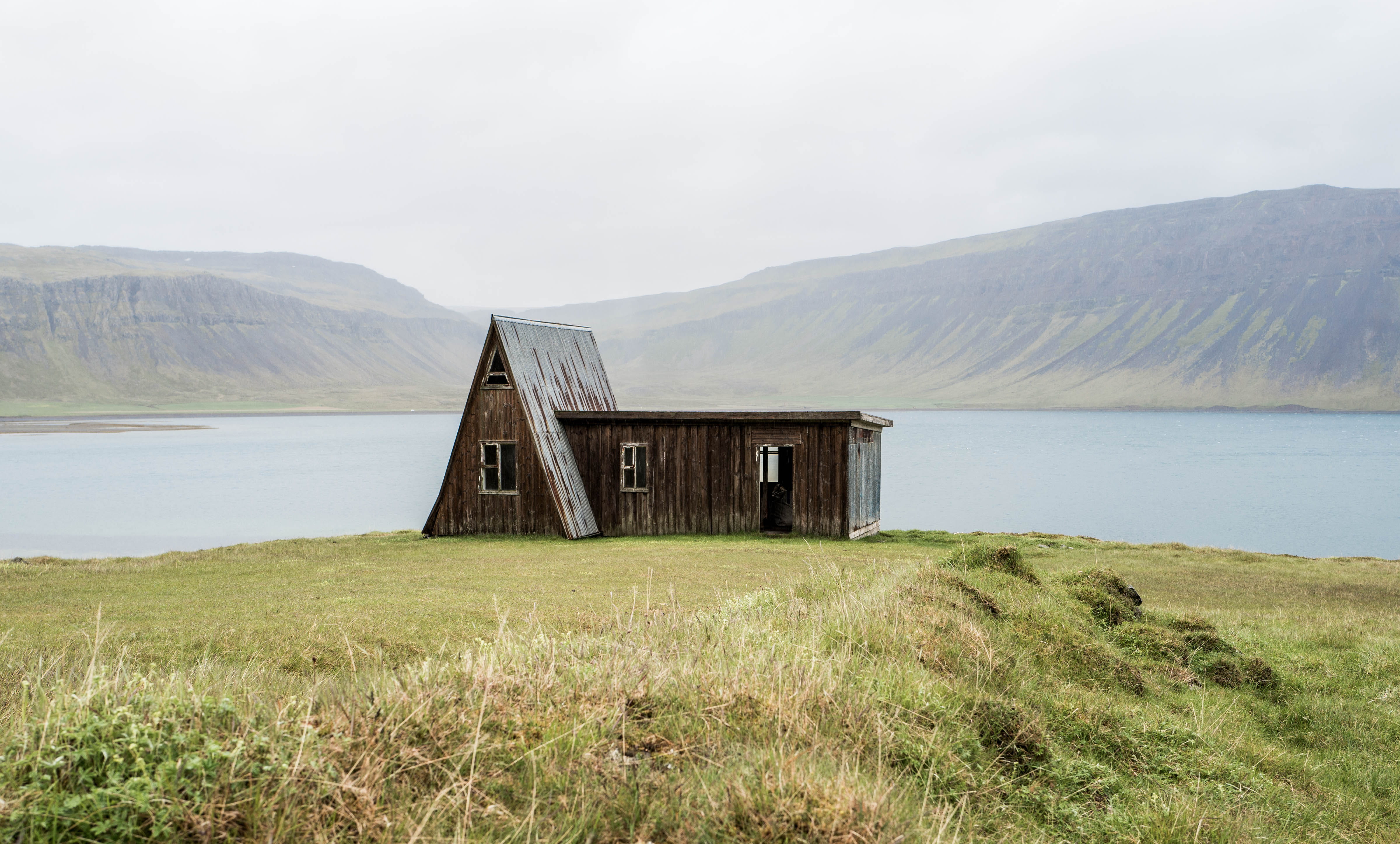 wooden, nature, beauty in nature, time, green, grass field, landscape, mountain, hut, scenics, wood - Material, barn, outdoors, rural Scene, 4K, architecture, HD Wallpaper