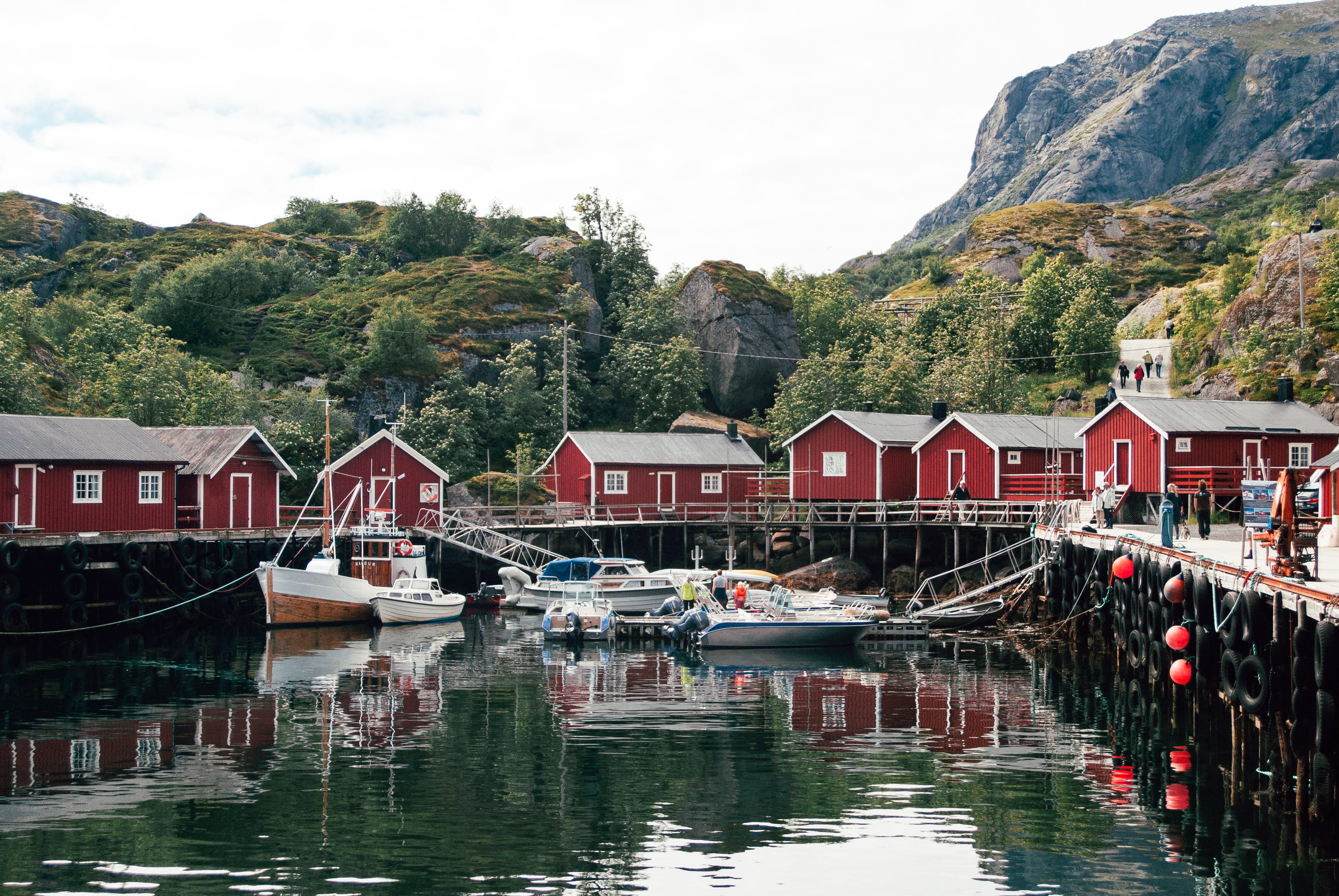 architecture and Cityscape, transportation, moored, plant, mountain, nusfjord, building exterior, boathouse, village, building, sea, harbor, huts, travel destinations, HD Wallpaper