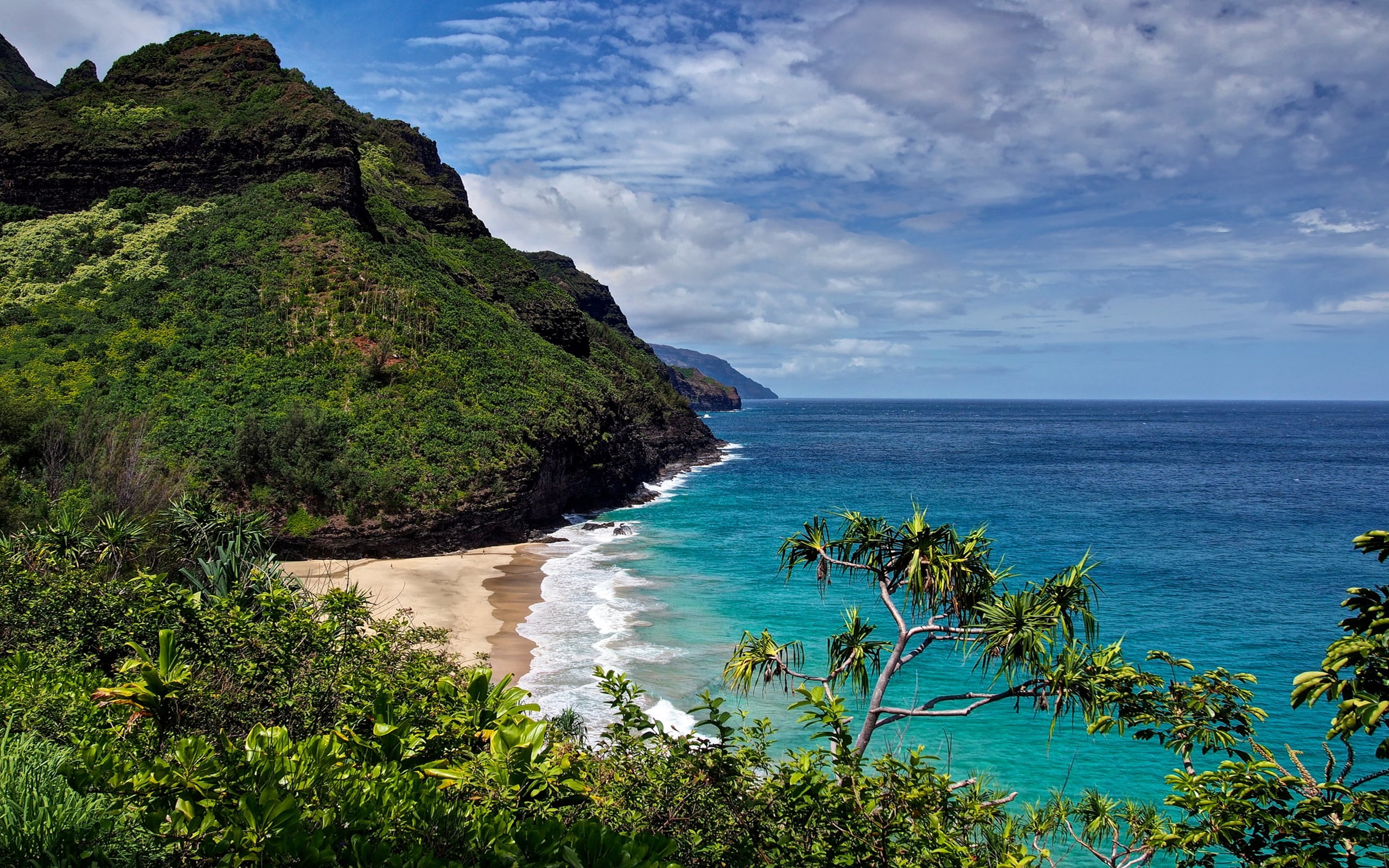 na, background, coast, hanakapiai, kauai, beach, hawaii, pali, 2K, desktop, HD Wallpaper