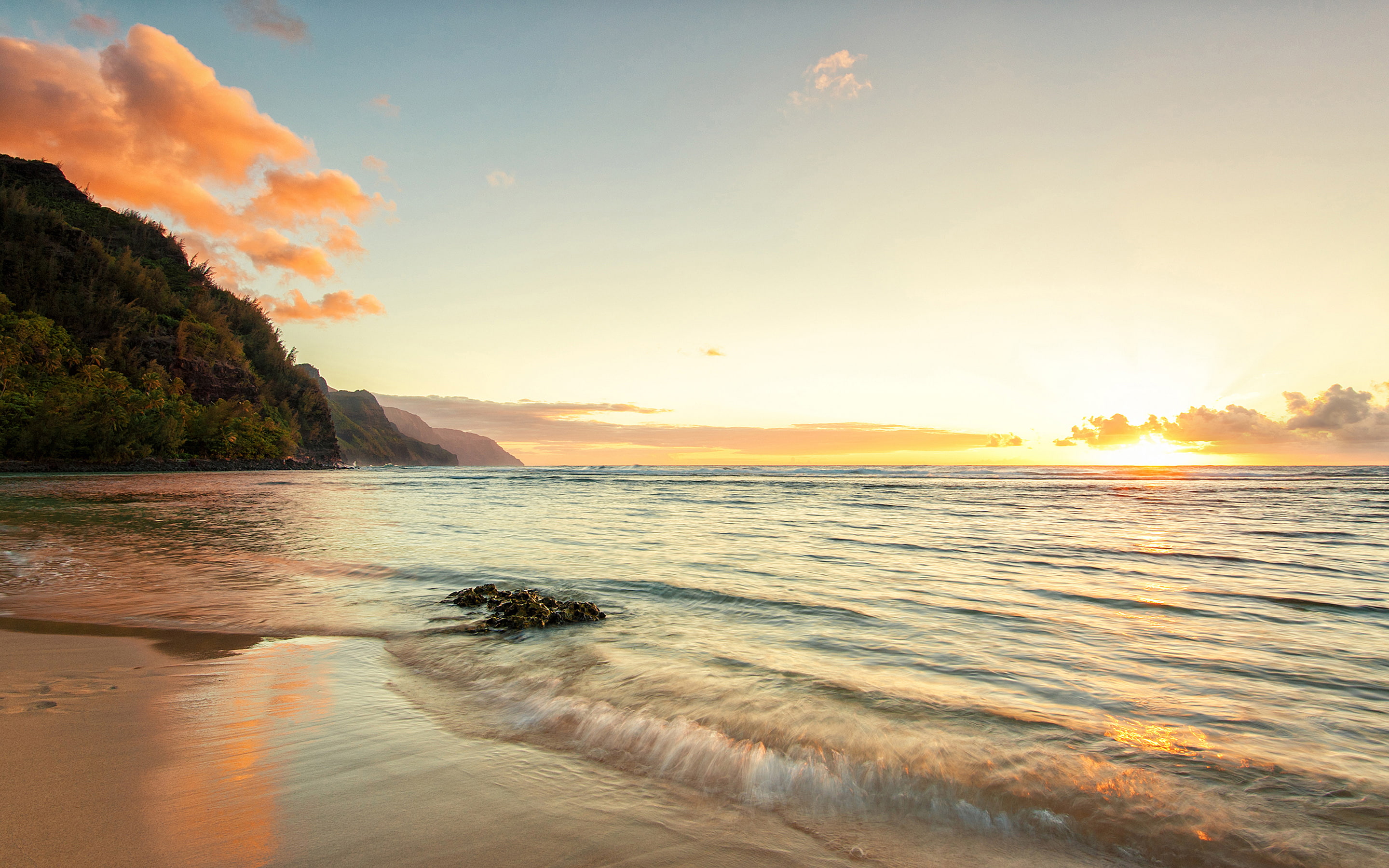coast, sunset, na, pali, beach, 2K, HD Wallpaper