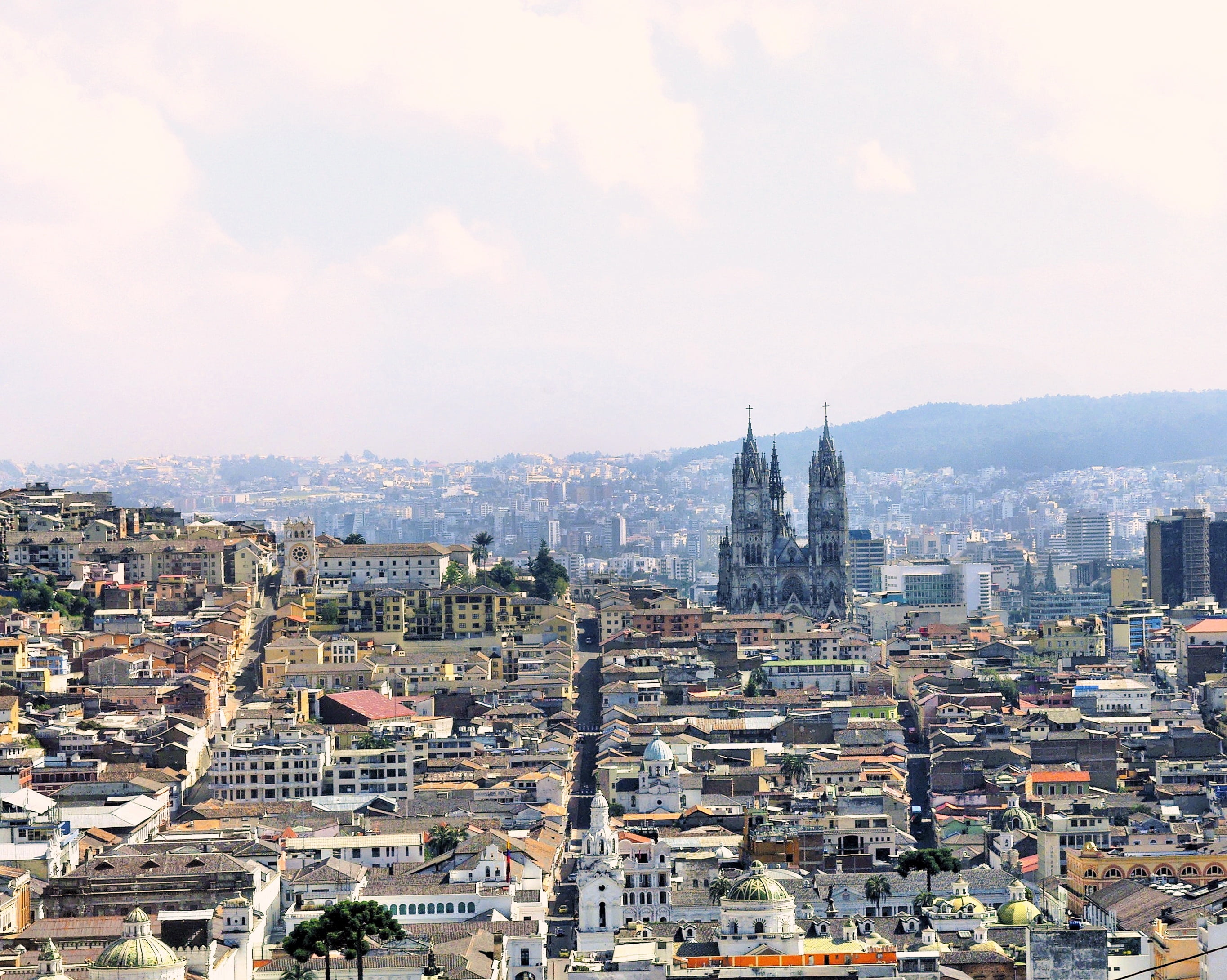 townscape, cathedral, urban, high angle view, quito, 2K, monument, church, tower, skyscraper, building, nature, photography, architecture, cityscape, panorama, HD Wallpaper