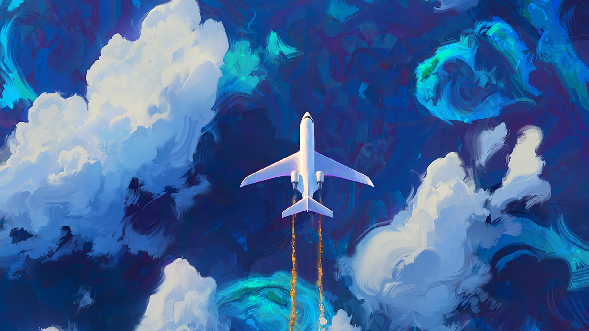 digital art, blue, Planes, 1080P, clouds, RHADS, HD Wallpaper