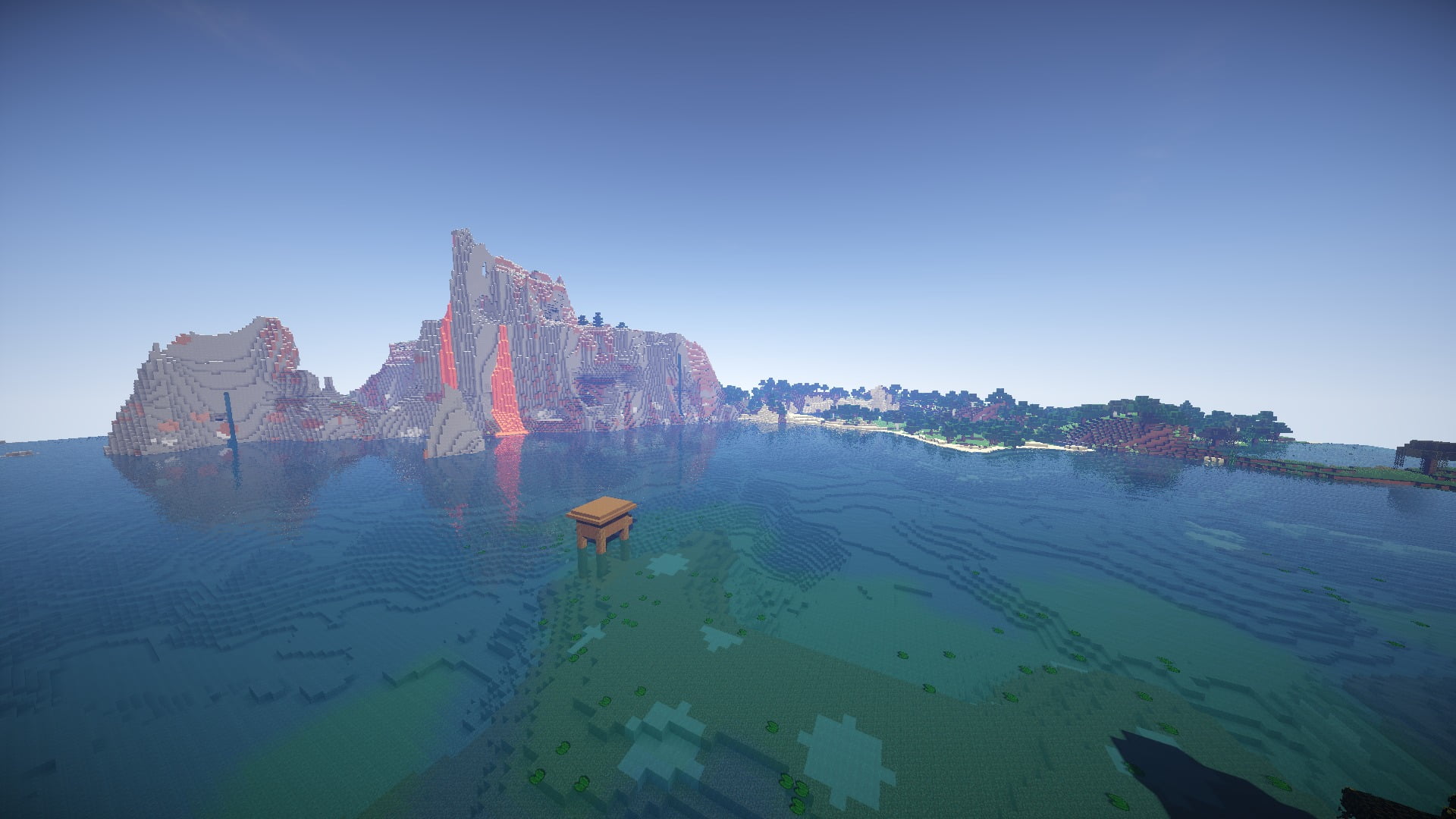 scenics - nature, outdoors, mountain, no people, 1080P, blue, Minecraft, screenshot, copy space, reflection, water, nature, tranquility, beauty in nature, HD Wallpaper