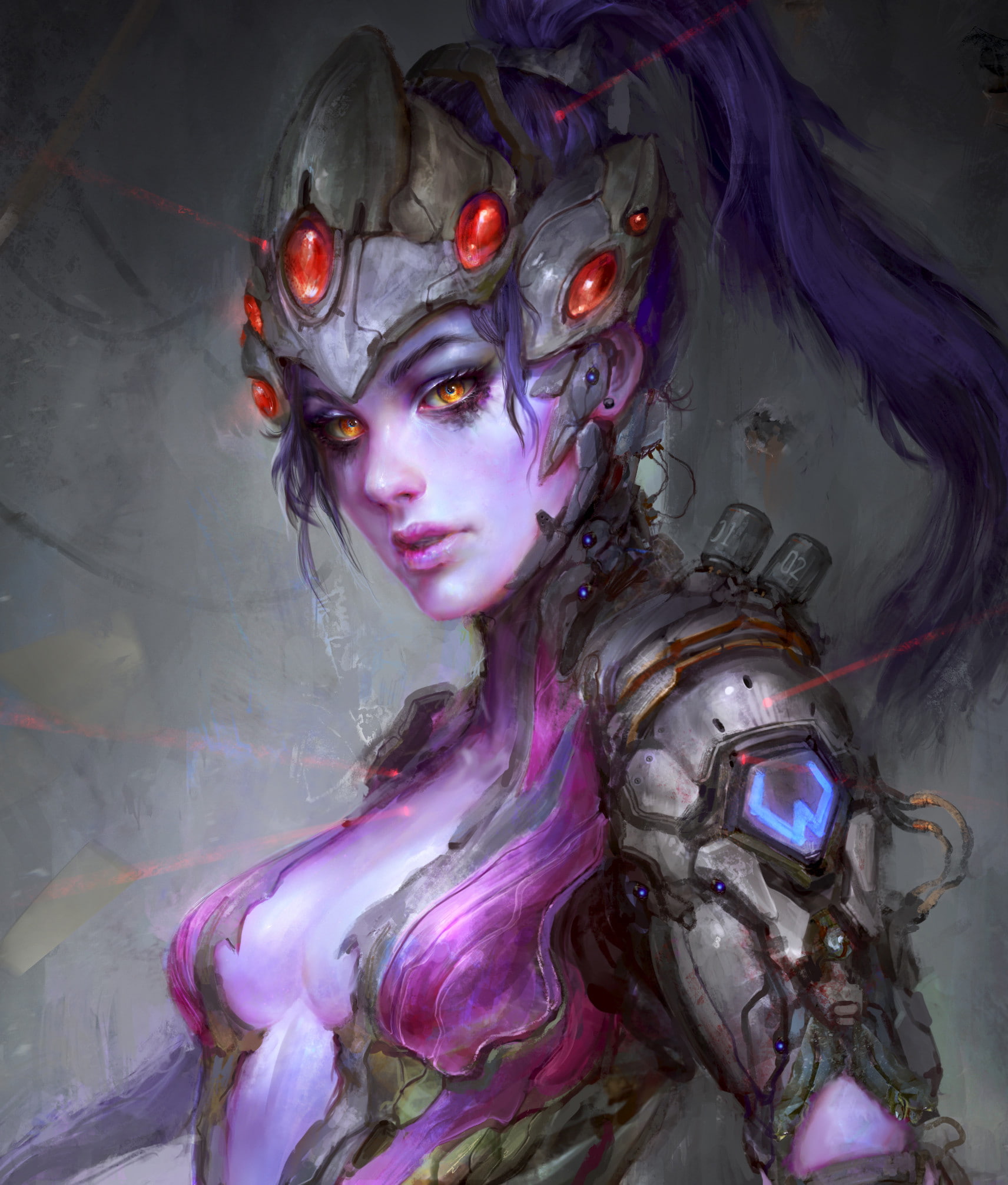 females, real people, Widowmaker (Overwatch), make-up, indoors, adult, purple, digital composite, headshot, beautiful woman, one person, creativity, portrait, Phone HD Wallpaper