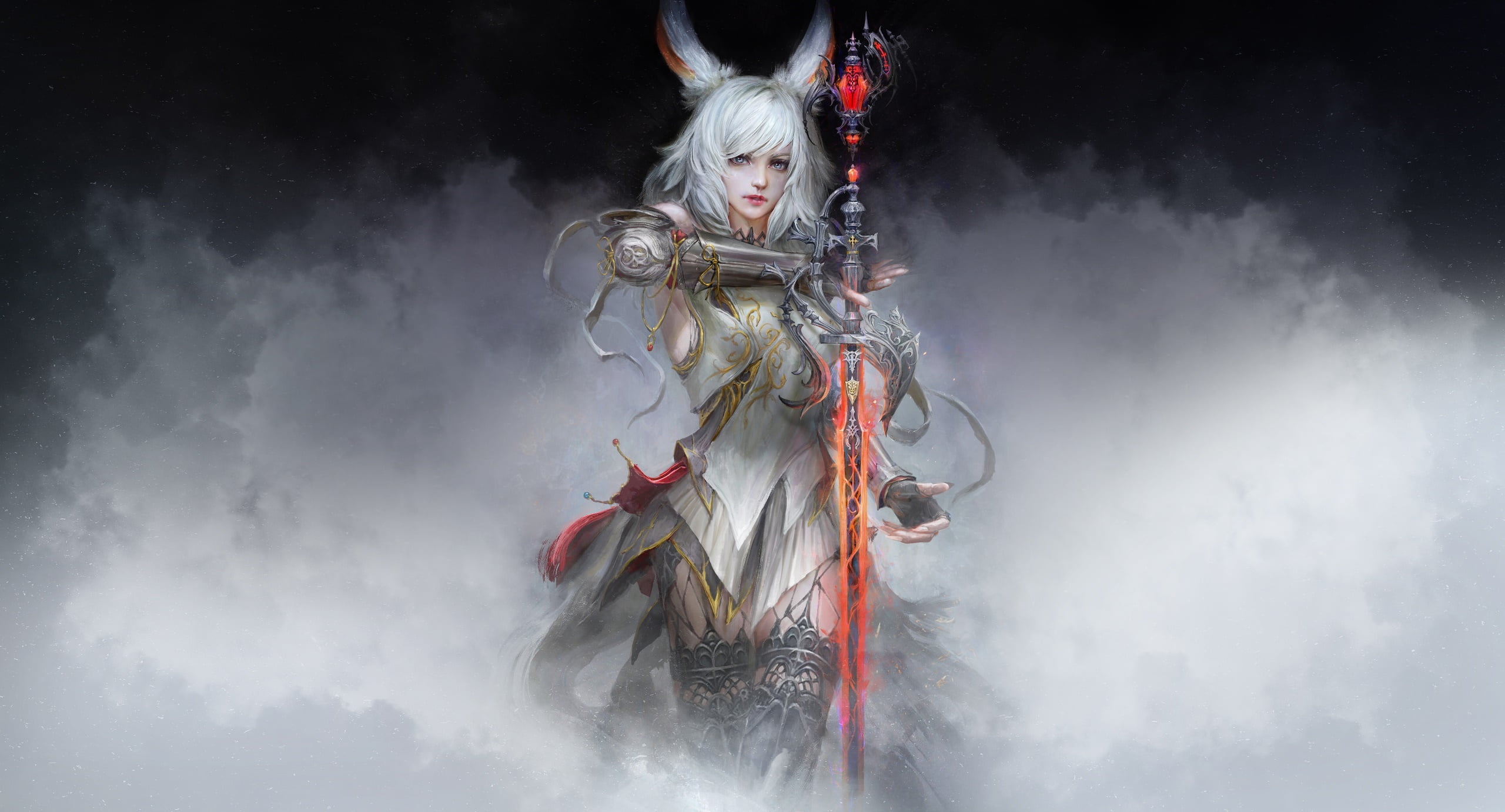 fantasy girl, daniel kamarudin, fantasy art, 2K, illustration, artwork, sword, HD Wallpaper