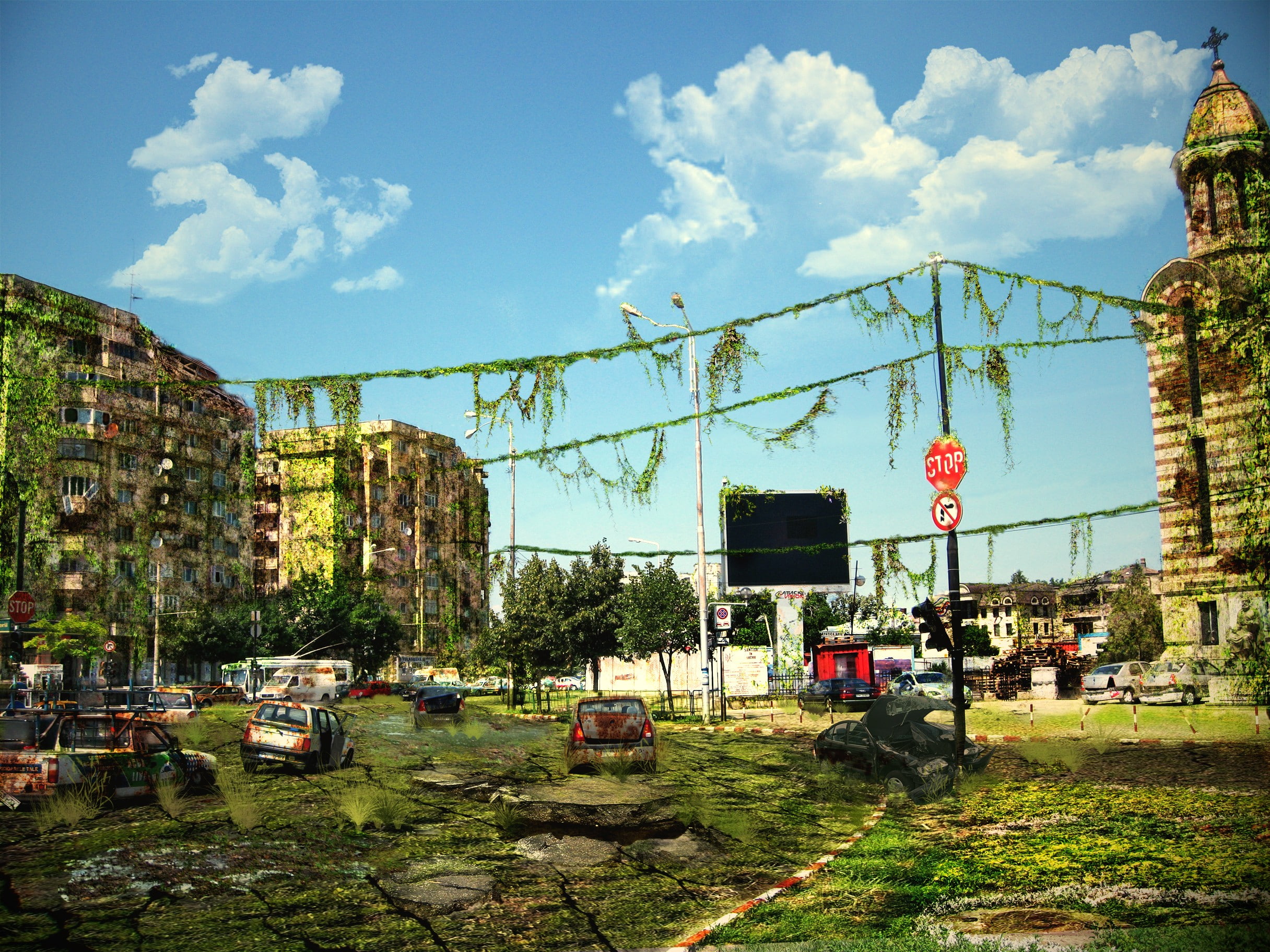 ruin, artwork, apocalyptic, 1080P, futuristic, HD Wallpaper