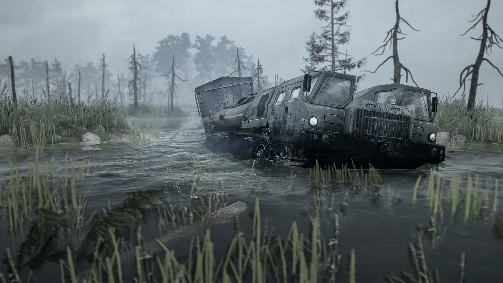 MAZ-7310, water, MudRunner, 1080P, the flood, Spintires, HD Wallpaper