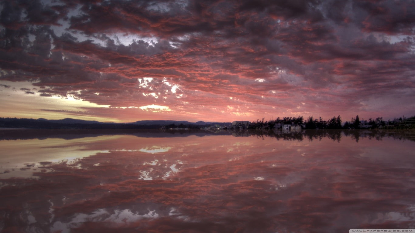 sky, reflection, outdoors, water, no people, scenics - nature, 720P, sunset, orange color, flood, idyllic, tranquility, dramatic sky, beauty in nature, HD Wallpaper
